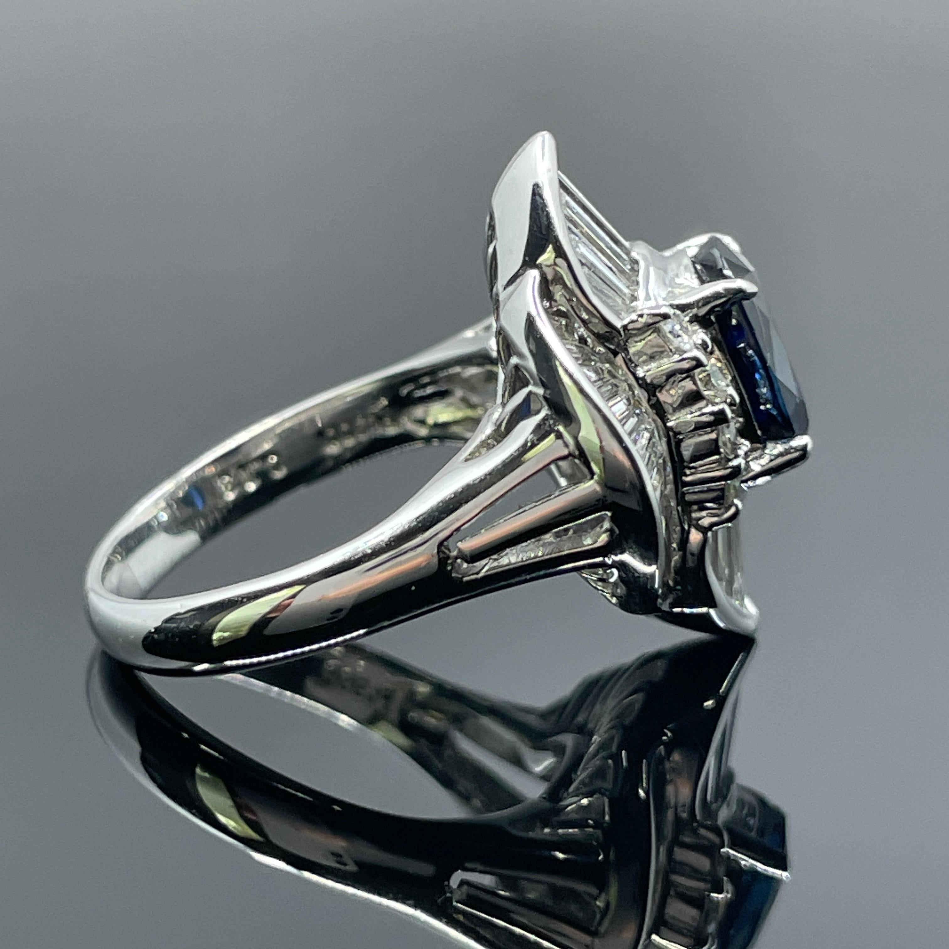 Bague ballerine saphir et diamant en platine 3.11ctw Pour femmes en vente