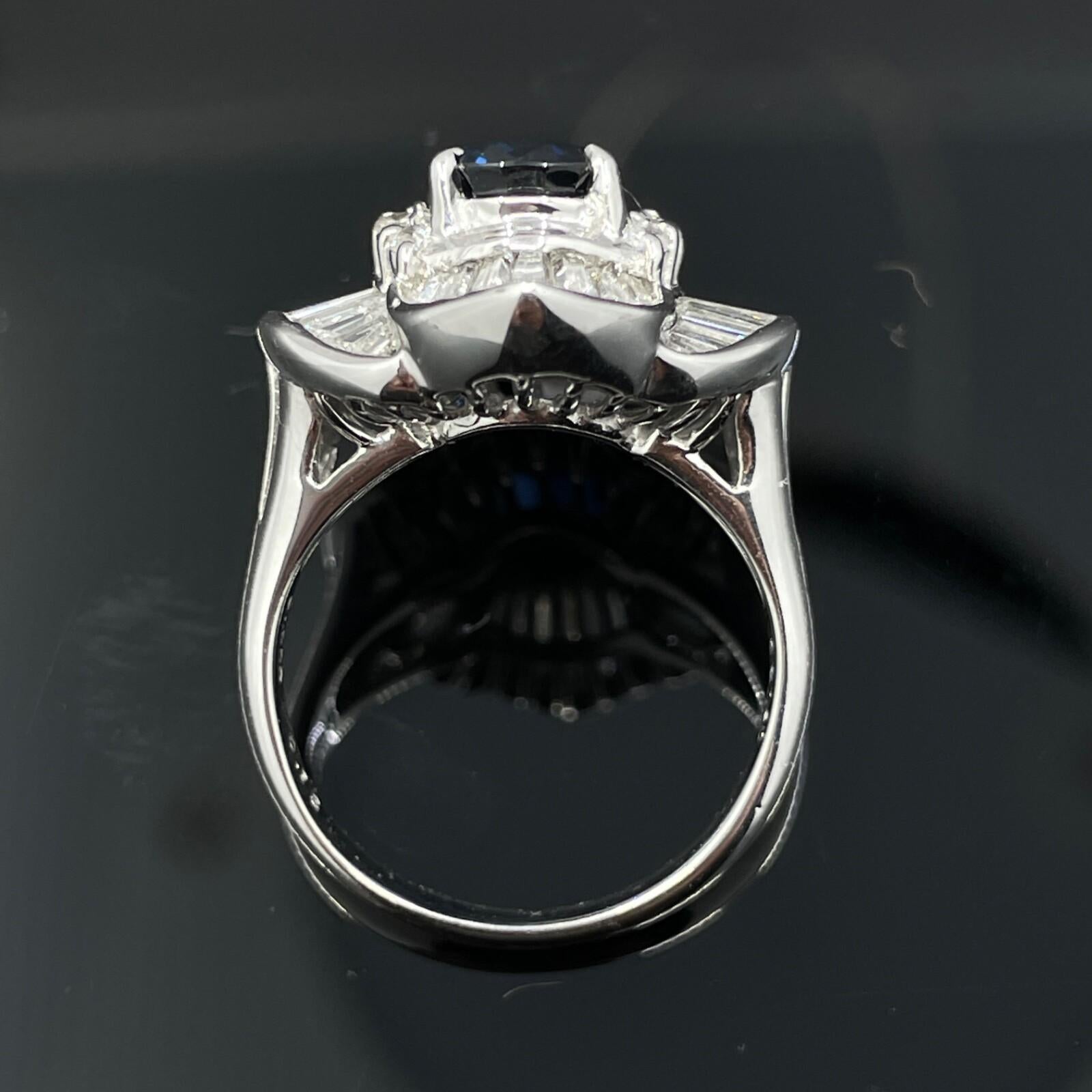 Bague ballerine saphir et diamant en platine 3.11ctw en vente 1