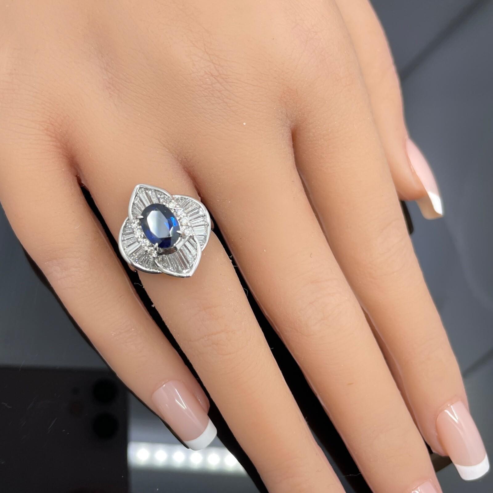 Bague ballerine saphir et diamant en platine 3.11ctw en vente 2