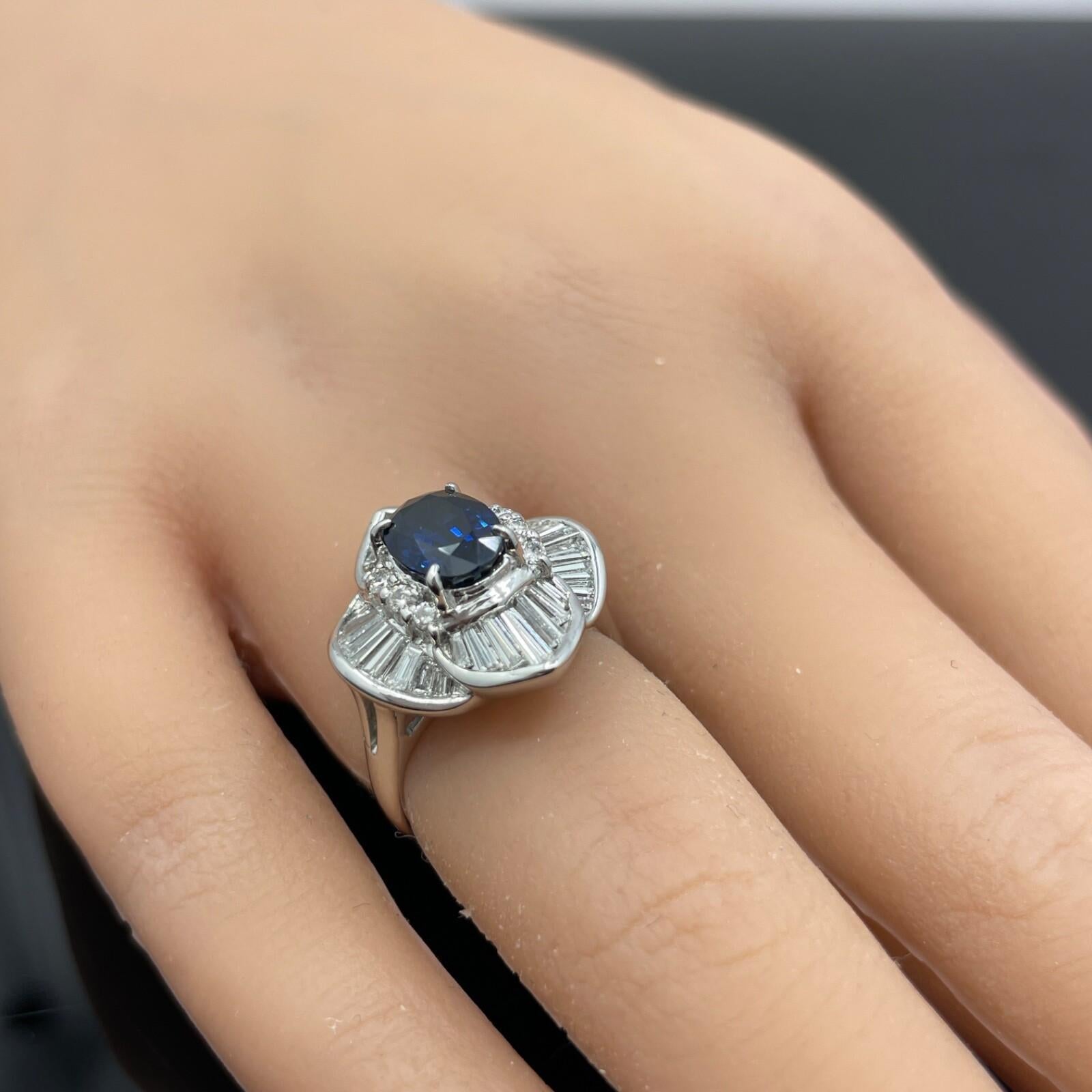 Bague ballerine saphir et diamant en platine 3.11ctw en vente 3
