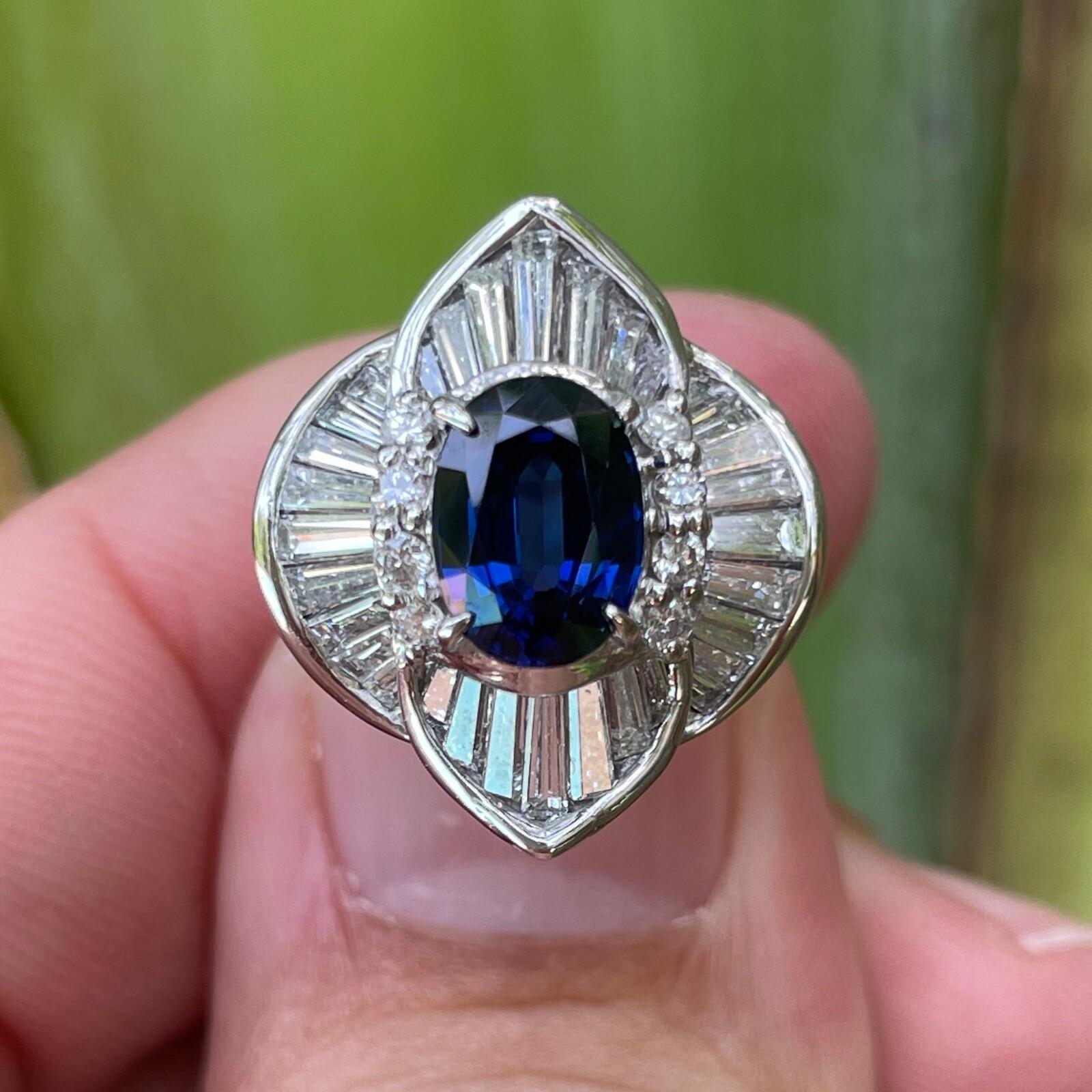 Bague ballerine saphir et diamant en platine 3.11ctw en vente 4