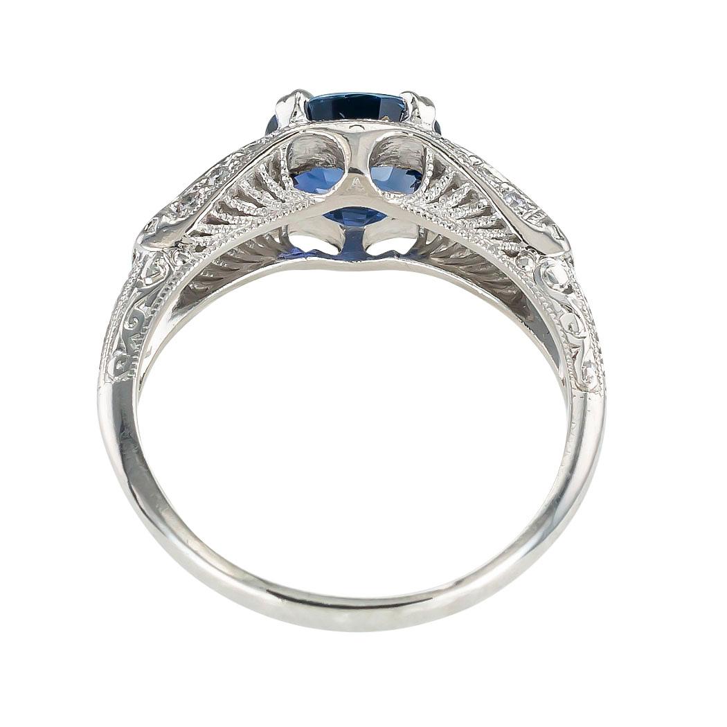 Oval Cut Estate Sapphire Diamond Platinum Engagement Ring
