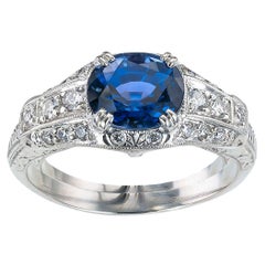 estate blue sapphire engagement ring Estate Sapphire Diamond Platinum Engagement Ring