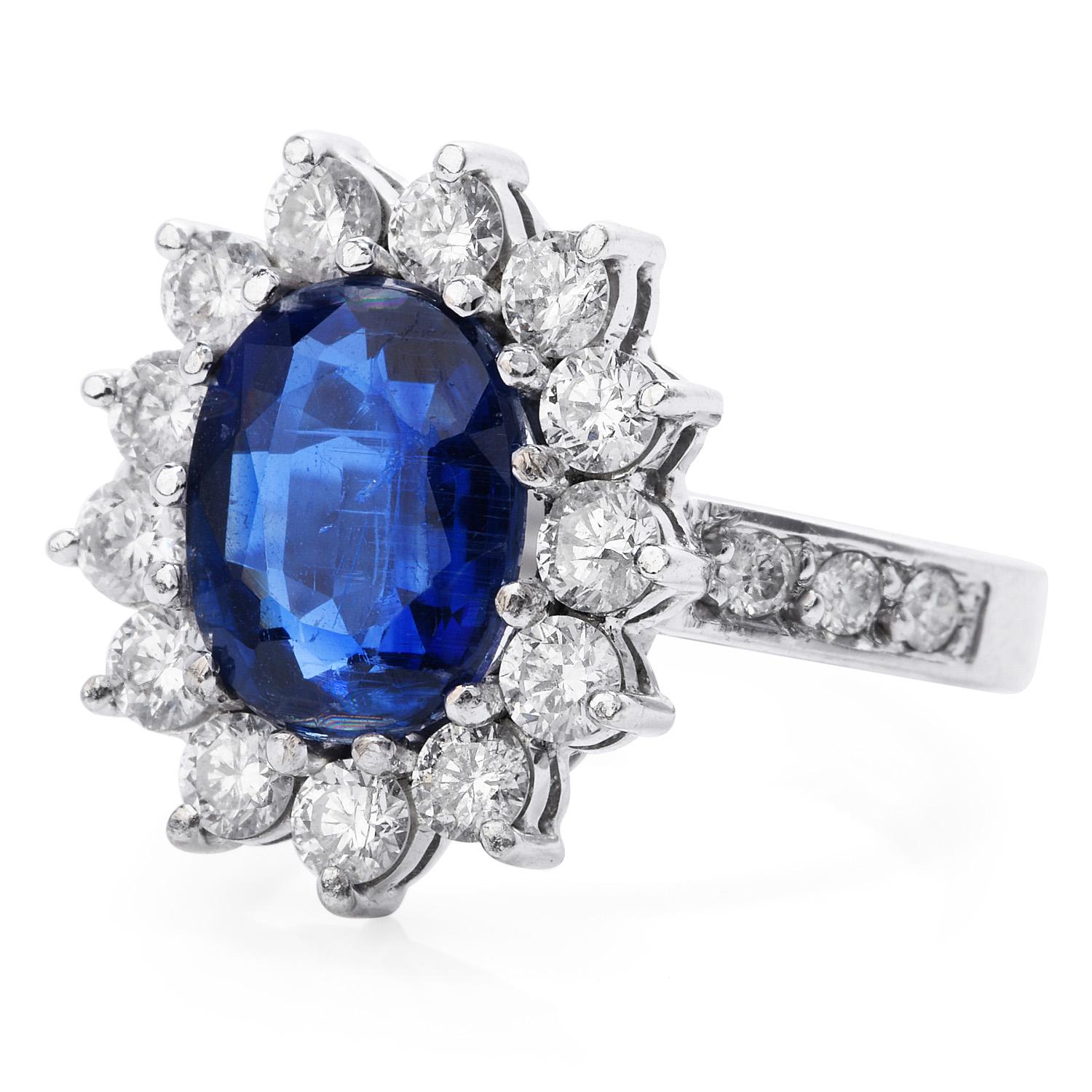 Art Deco Estate Sapphire Diamond Platinum Flower Cocktail Ring