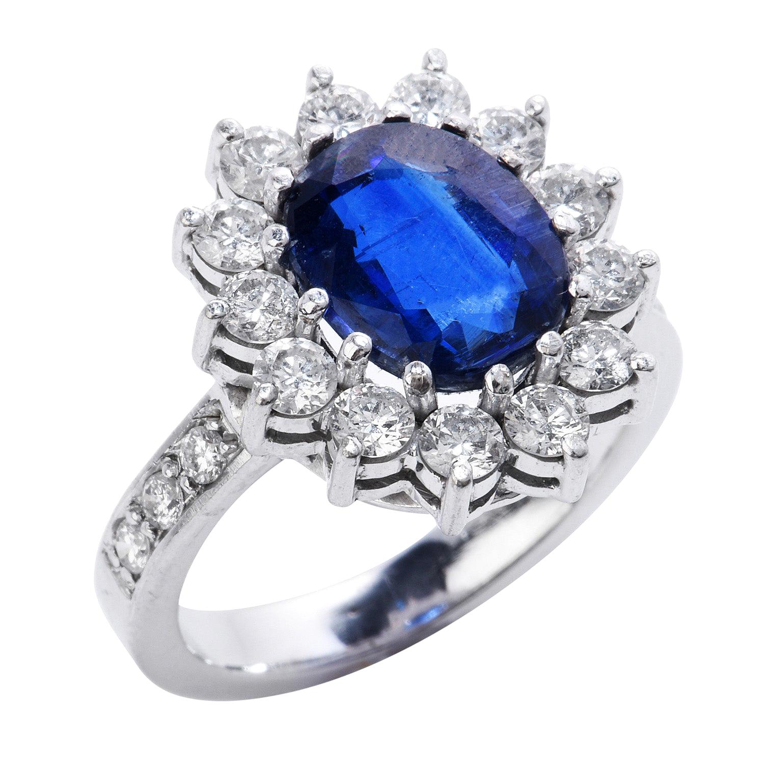 Estate Sapphire Diamond Platinum Flower Cocktail Ring