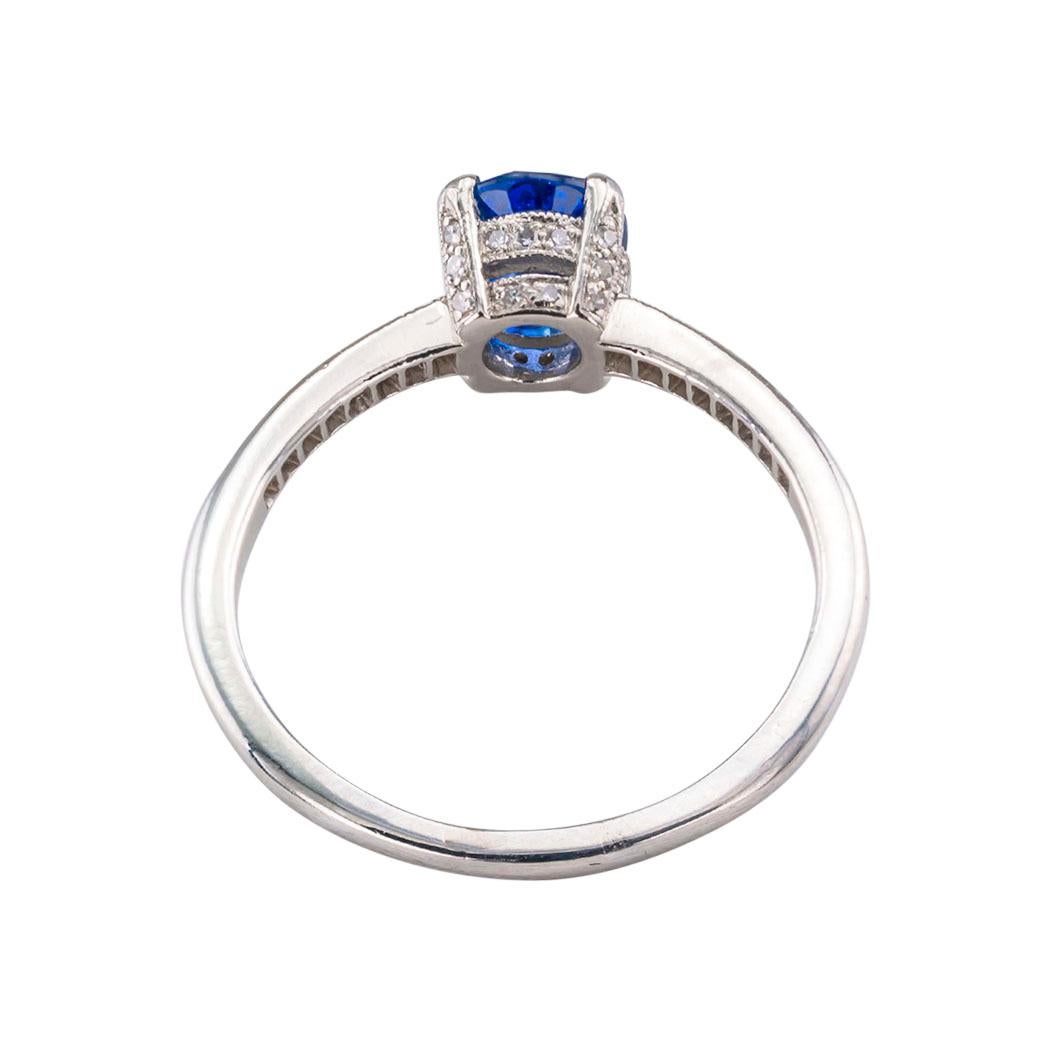 Contemporary Estate Sapphire Diamond Platinum Solitaire Engagement Ring