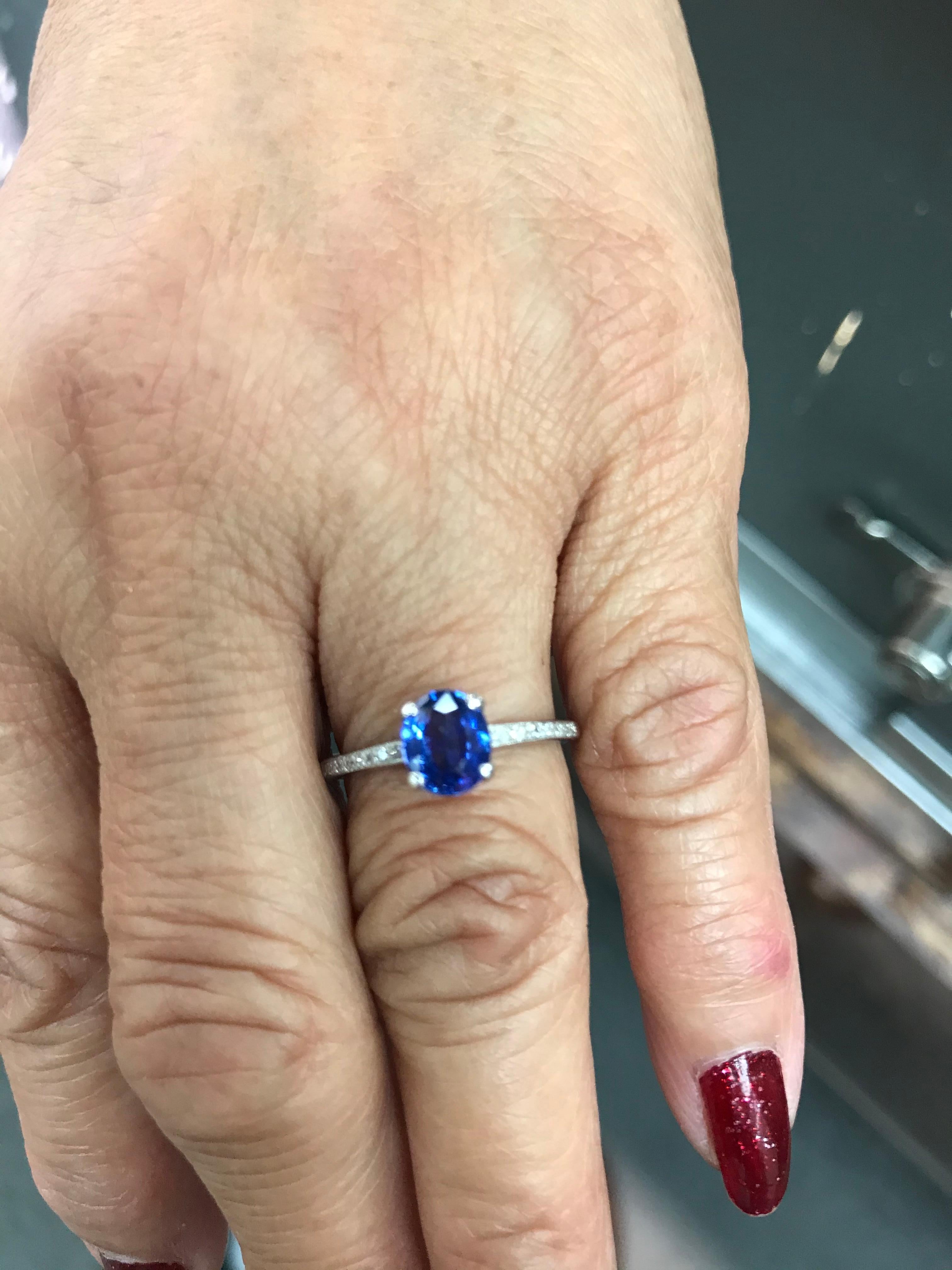 Oval Cut Estate Sapphire Diamond Platinum Solitaire Engagement Ring