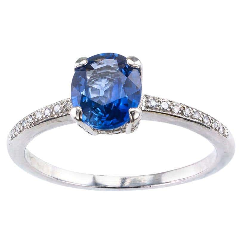 Tiffany and Co. Sapphire Diamond Three-Stone Platinum Ring at 1stDibs