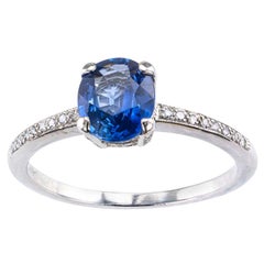Estate Sapphire Diamond Platinum Solitaire Engagement Ring