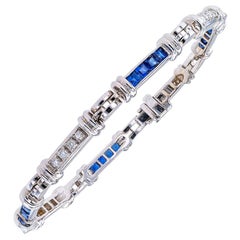 Estate Sapphire Diamond White Gold Line Bracelet