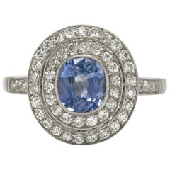 Bague de fiançailles avec saphir de Ceylan Bleu Cornflower Platine 2 diamants Halo