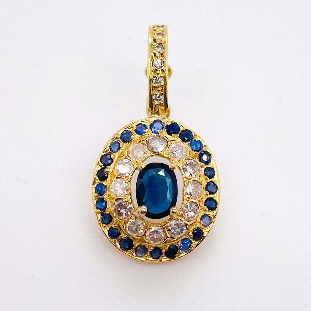 Estate Sapphire Pendant Enhancer 18K Gold 2 Carats of Sapphires and Diamonds In Excellent Condition In Austin, TX