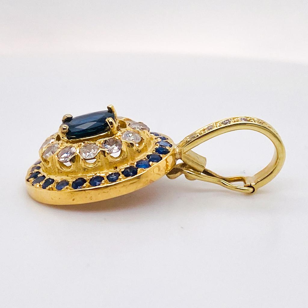 Women's Estate Sapphire Pendant Enhancer 18K Gold 2 Carats of Sapphires and Diamonds