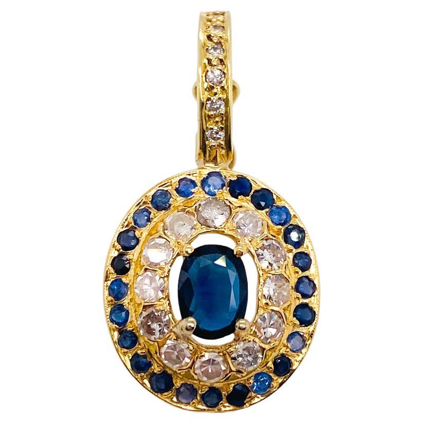 Estate Sapphire Pendant Enhancer 18K Gold 2 Carats of Sapphires and Diamonds