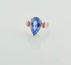 Estate Sapphire, Ruby and Diamond Ring 7.16 Carat Center "Red, White and Blue"