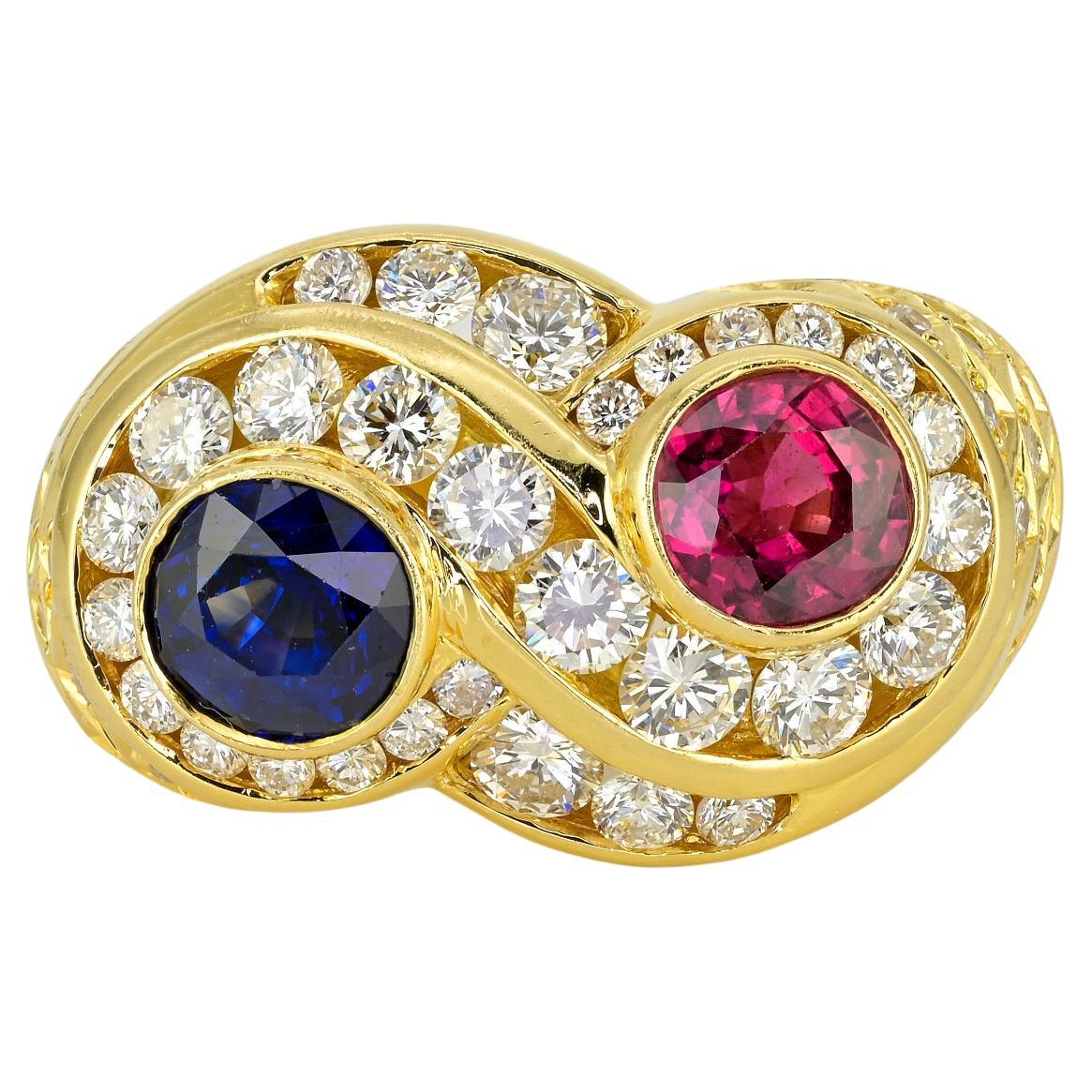 Estate Sapphire Ruby Diamond Infinity Ring For Sale