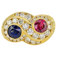 Vintage Estate Sapphire Ruby Diamond Infinity Ring