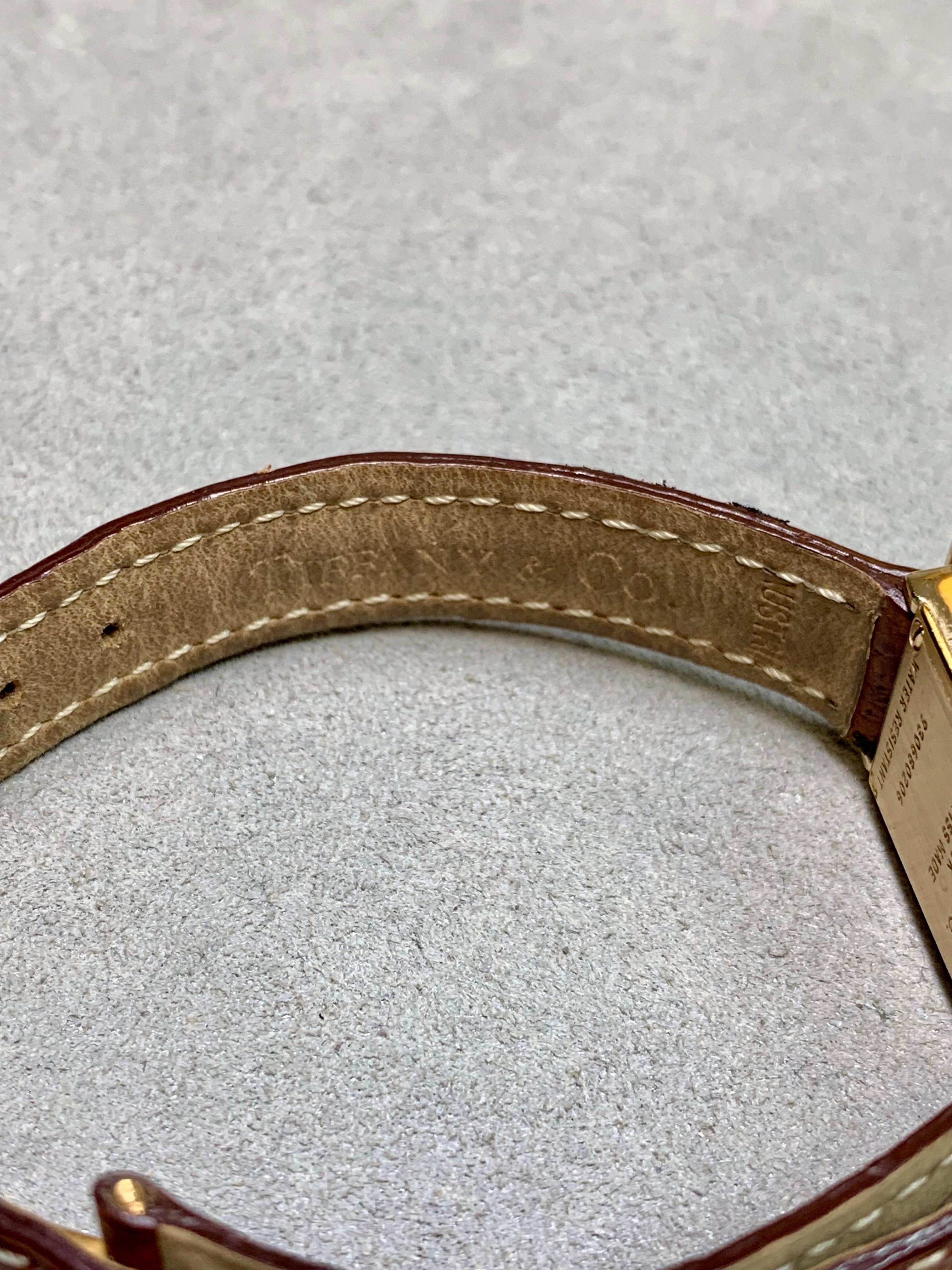 Estate Schlumberger für Tiffany Damen 18K Kleid Uhr auf braunem Lederband im Angebot 1