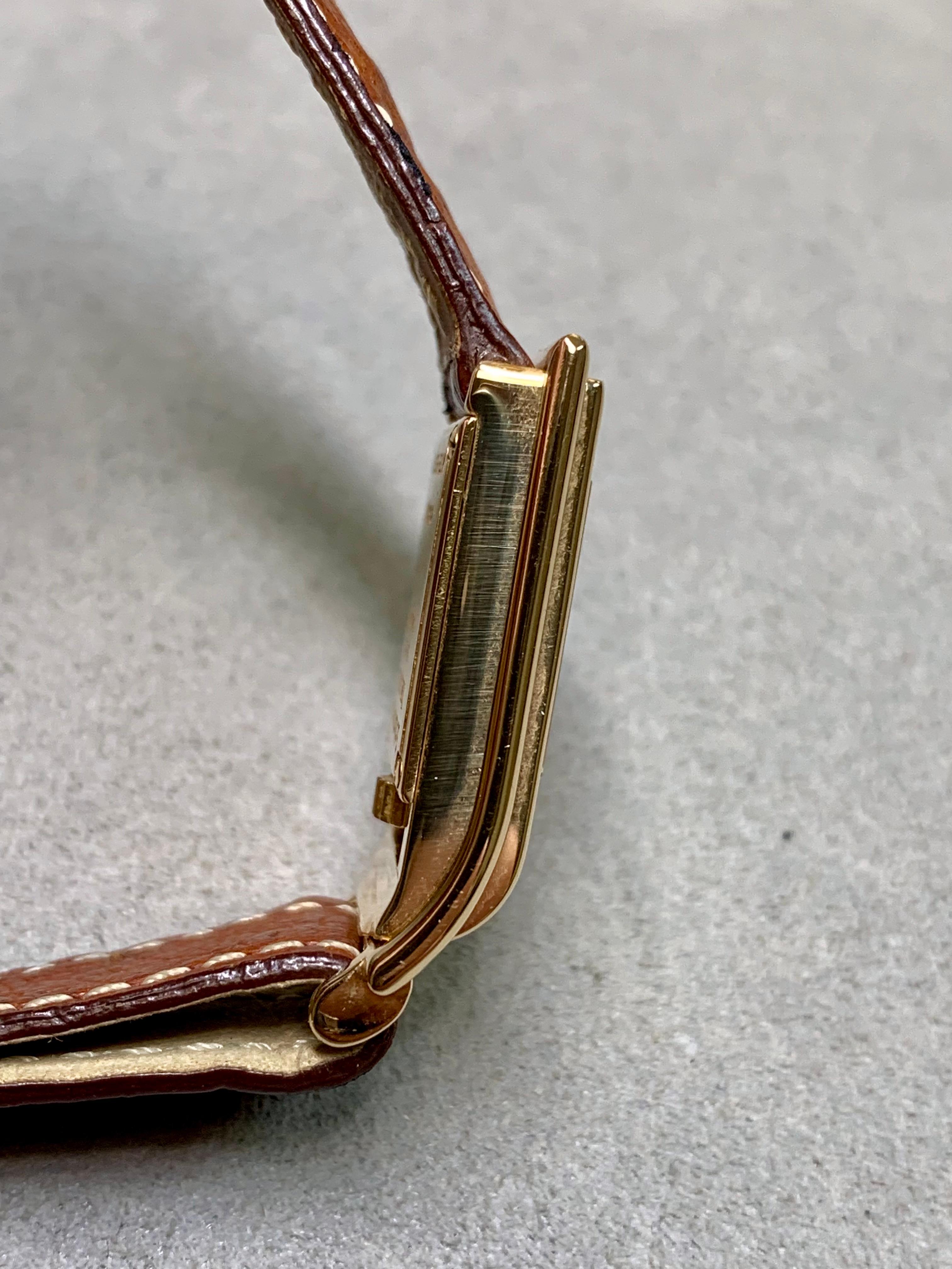 Estate Schlumberger für Tiffany Damen 18K Kleid Uhr auf braunem Lederband im Angebot 2