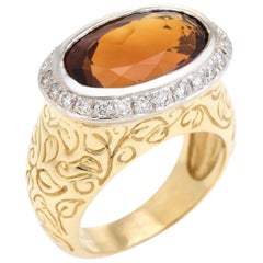 Estate SeidenGang Citrine Diamond Ring 18 Karat Yellow Gold East West Cocktail