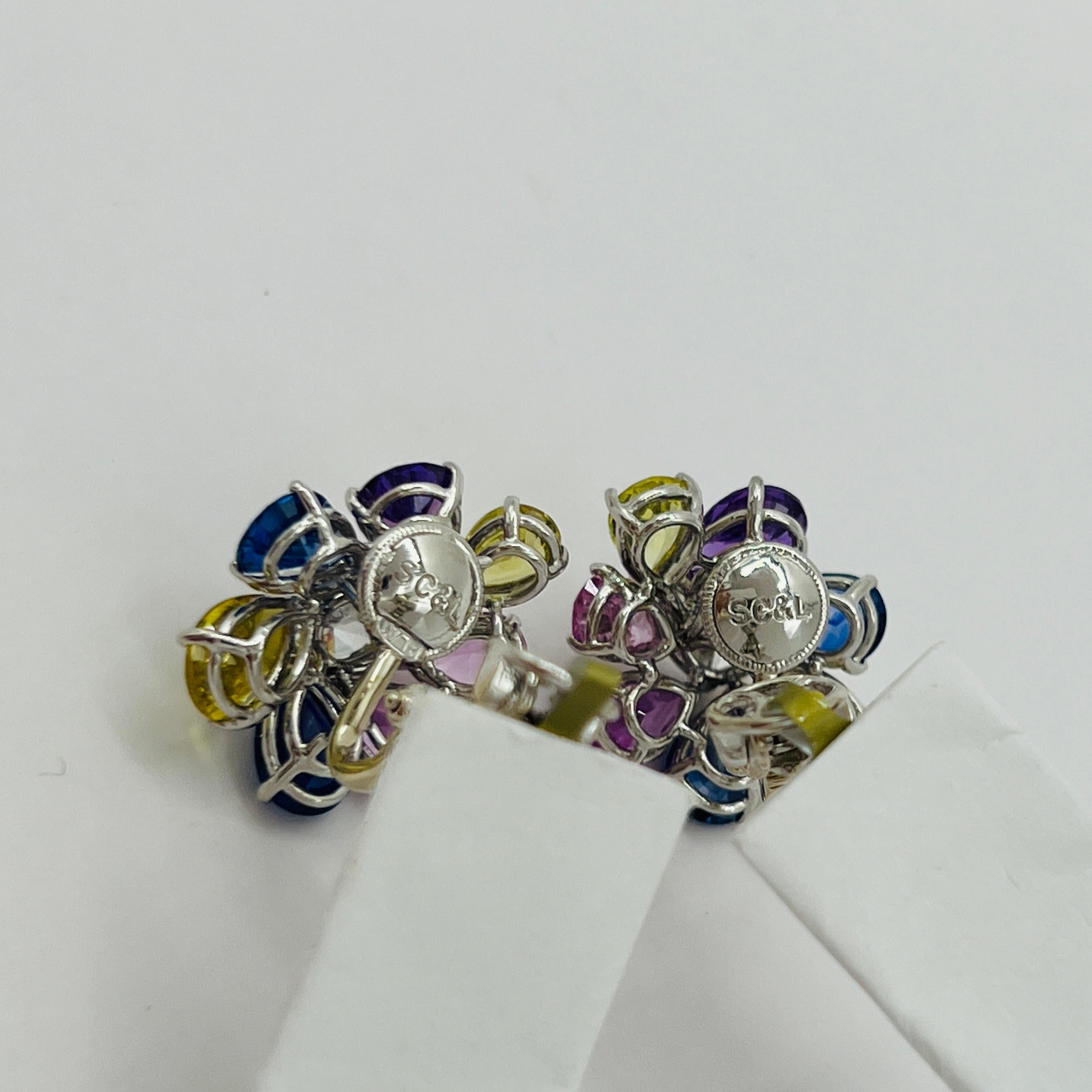 Estate Shreve, Crump & Low Multi-Color Pear Cut Sapphire and Diamond Earrings 1