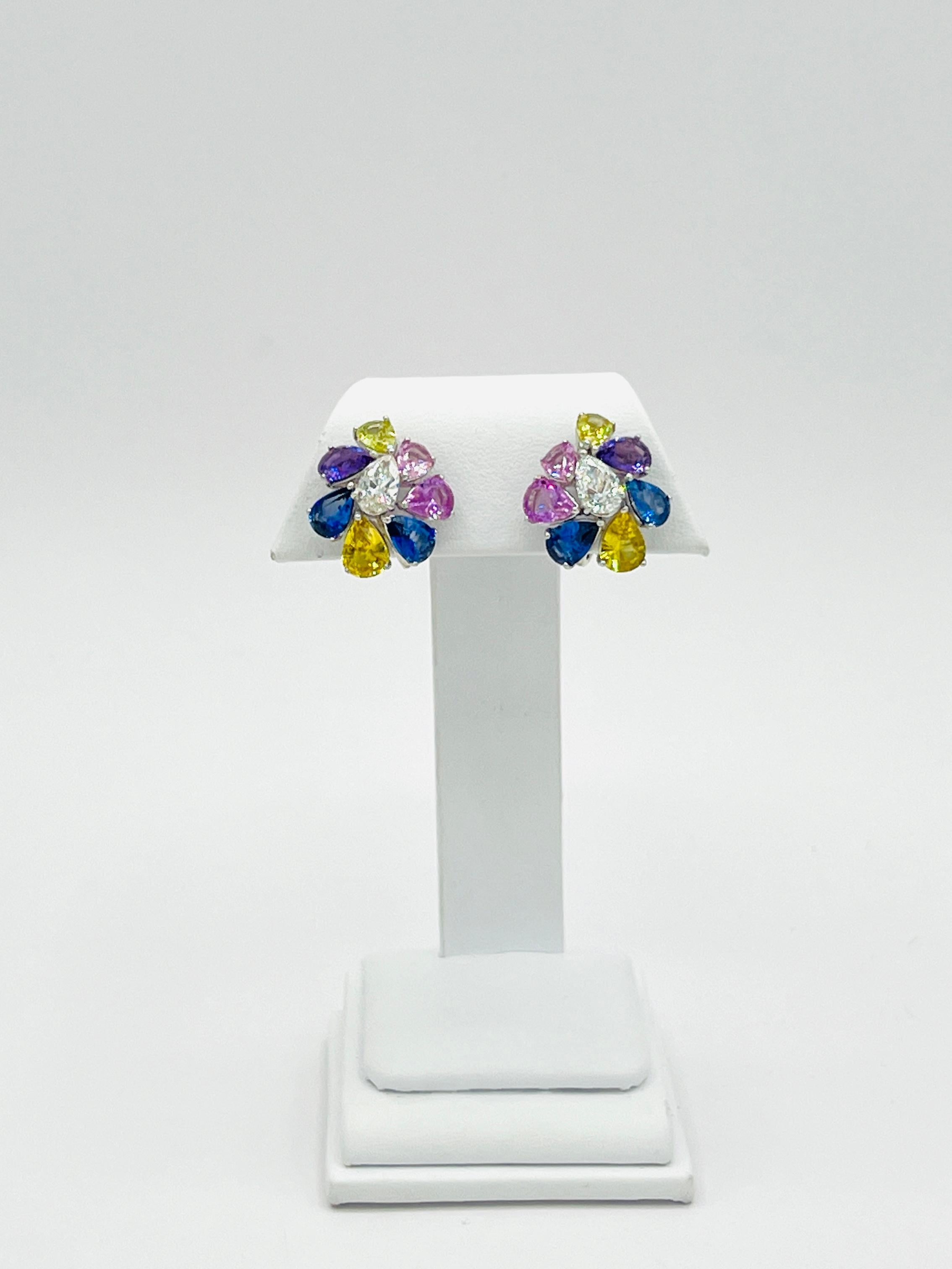 Estate Shreve, Crump & Low Multi-Color Pear Cut Sapphire and Diamond Earrings 2