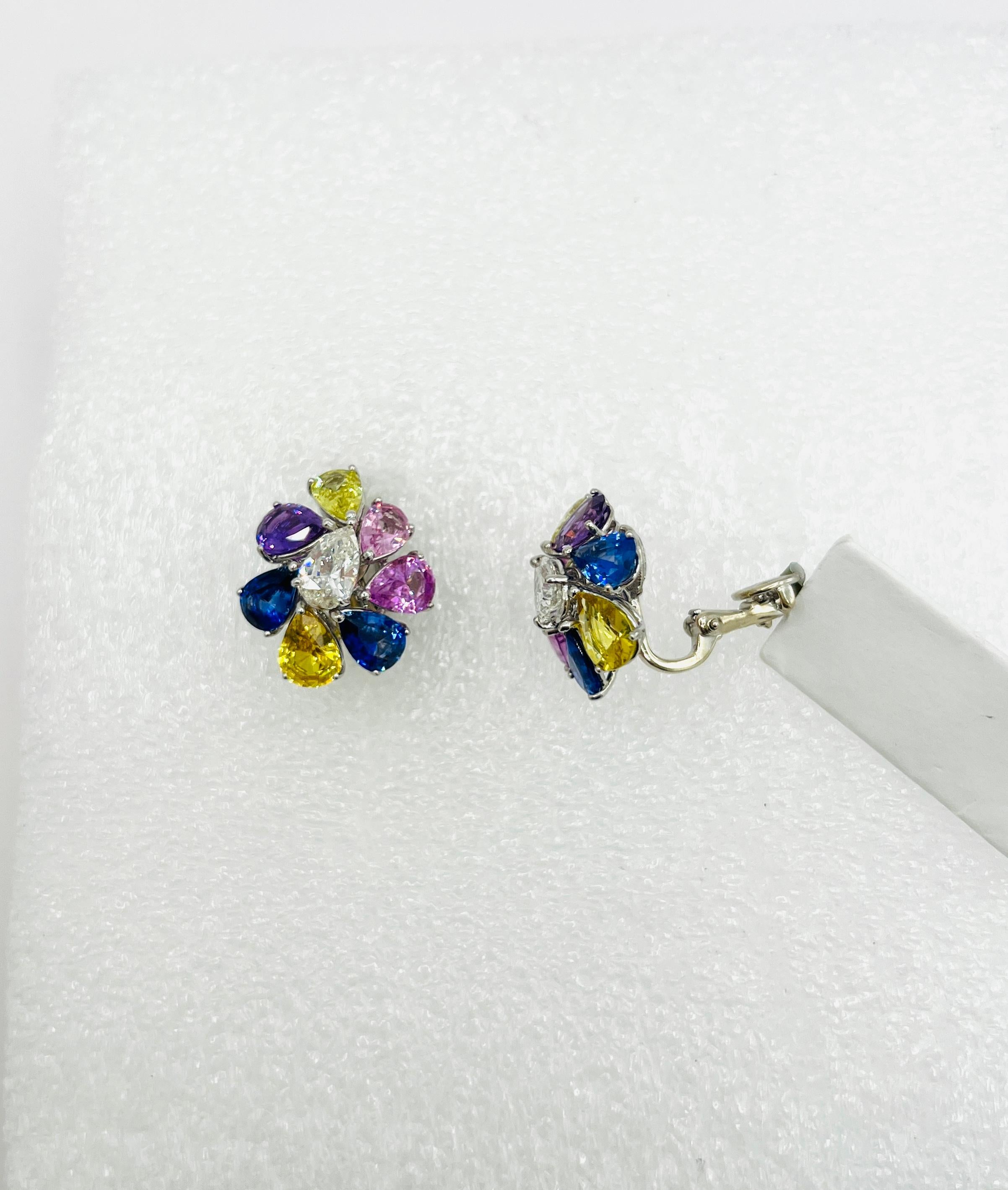 Estate Shreve, Crump & Low Multi-Color Pear Cut Sapphire and Diamond Earrings 3
