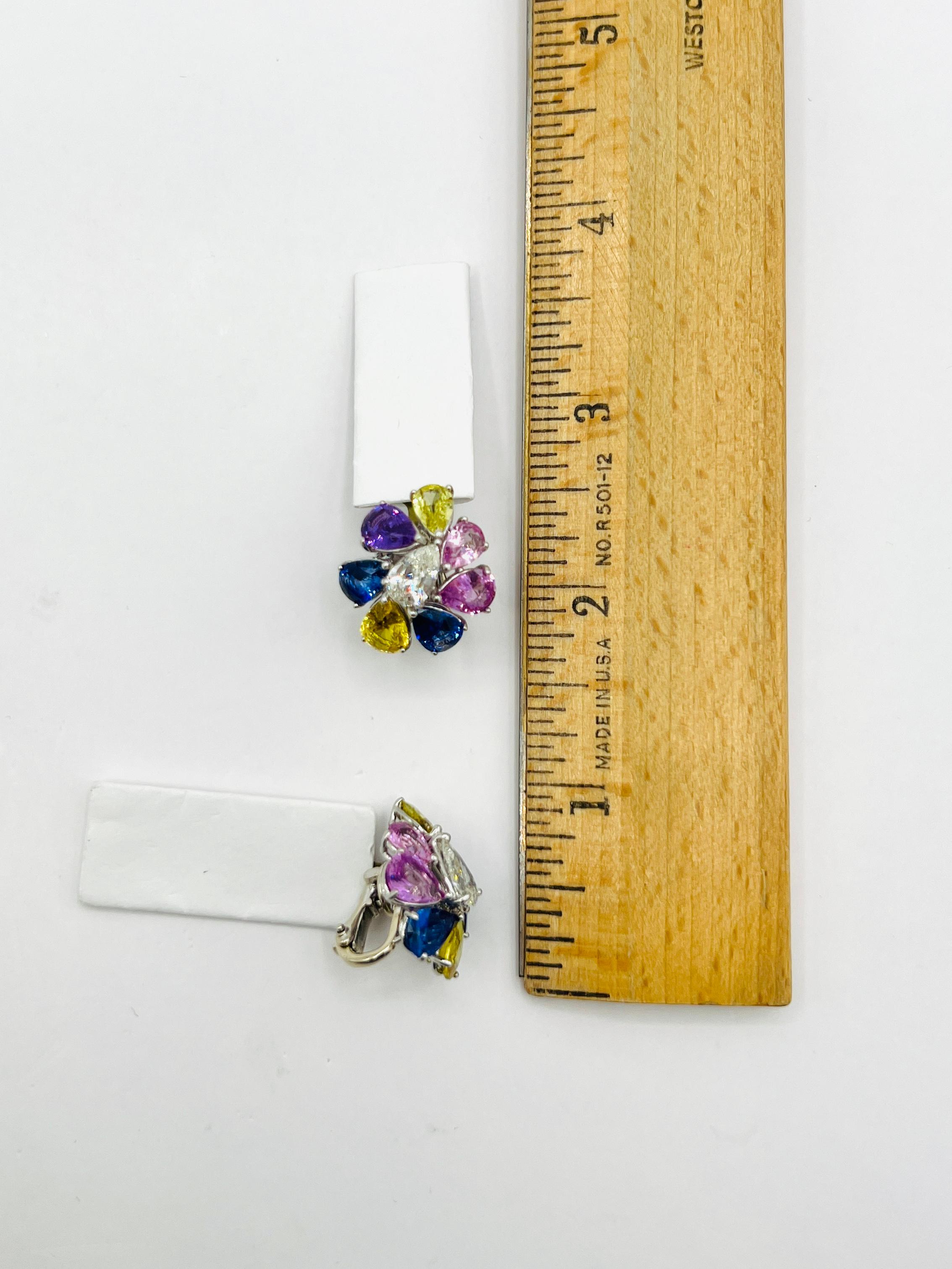 Estate Shreve, Crump & Low Multi-Color Pear Cut Sapphire and Diamond Earrings 4