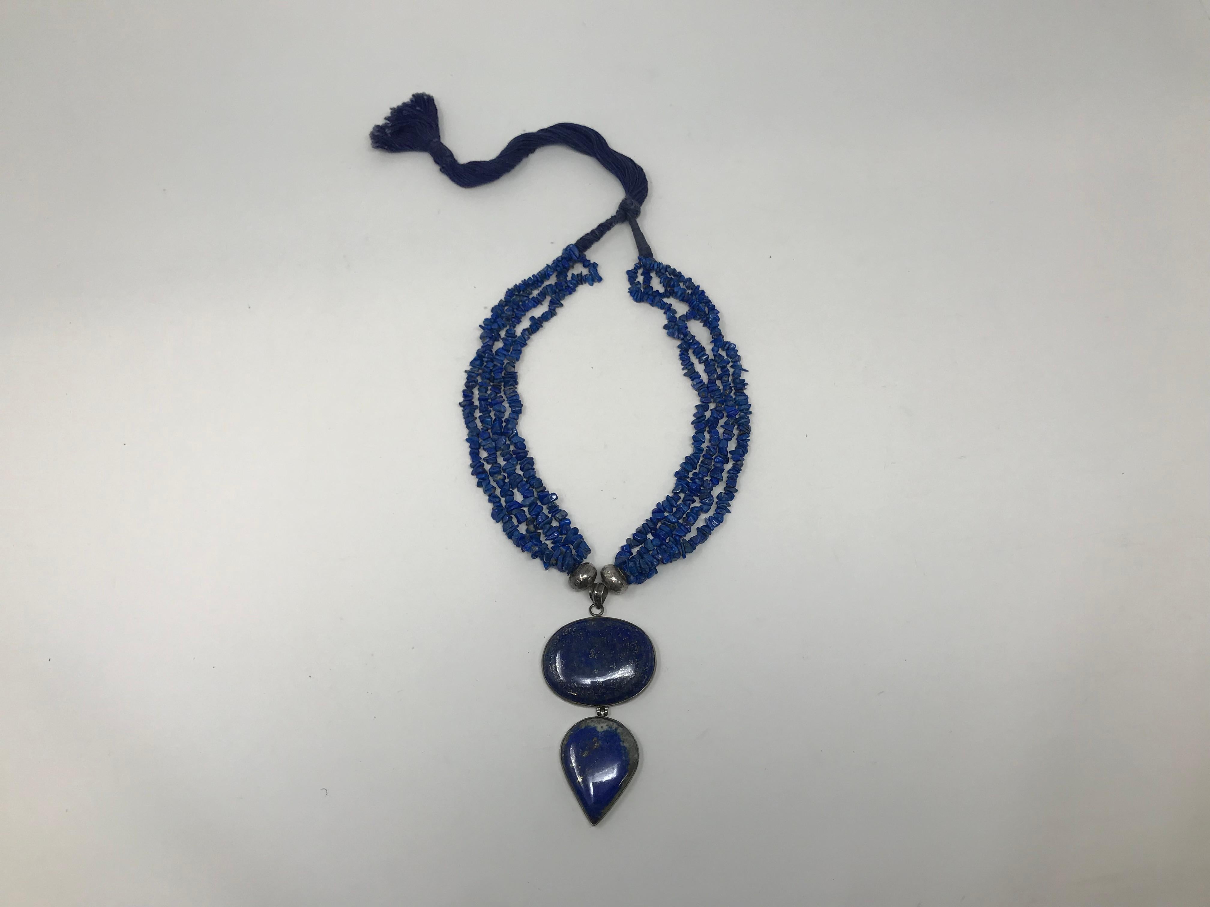 Cabochon Estate Silver and Lapis Lazuli Necklace Pendant For Sale