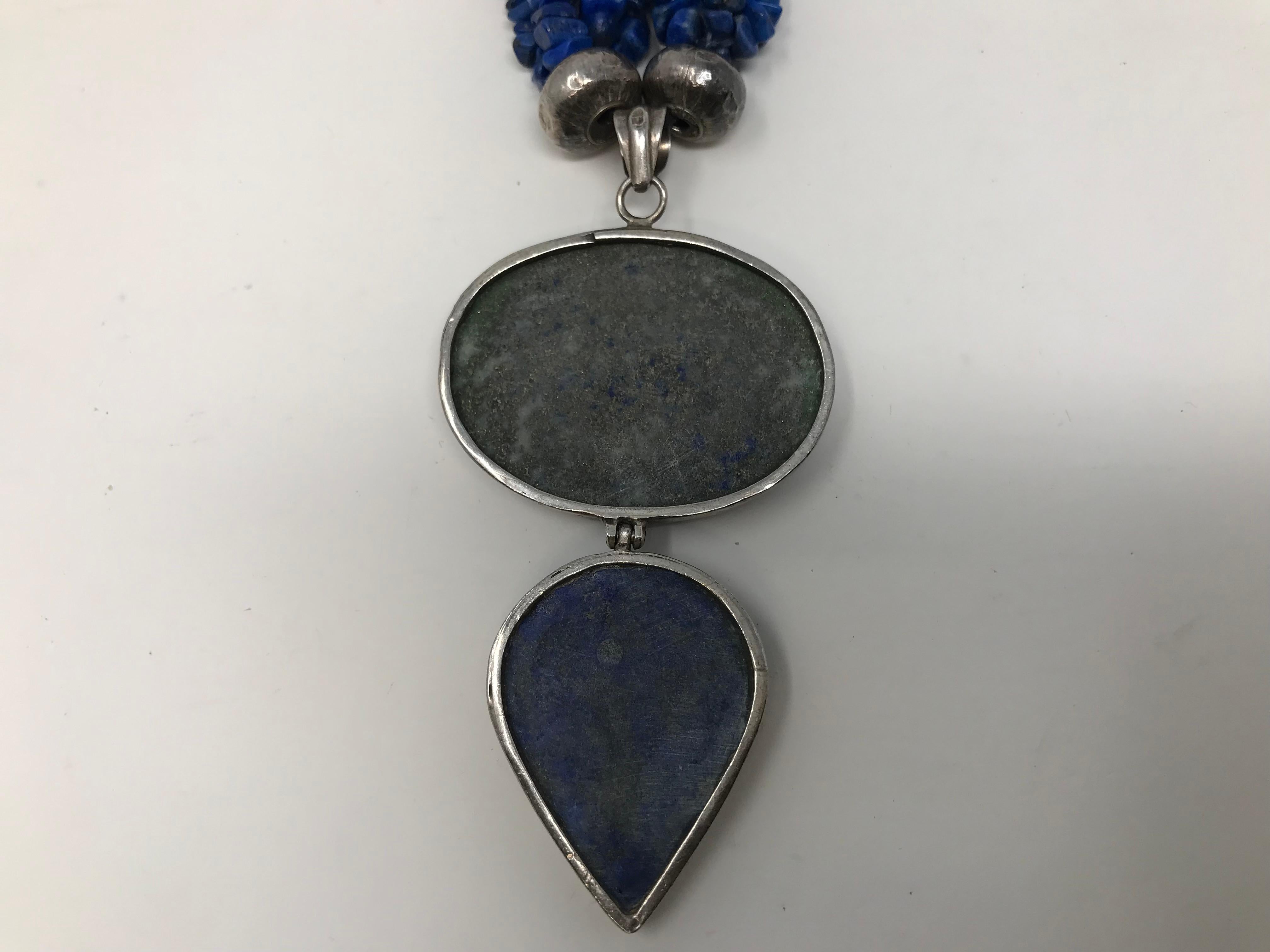 Women's Estate Silver and Lapis Lazuli Necklace Pendant For Sale