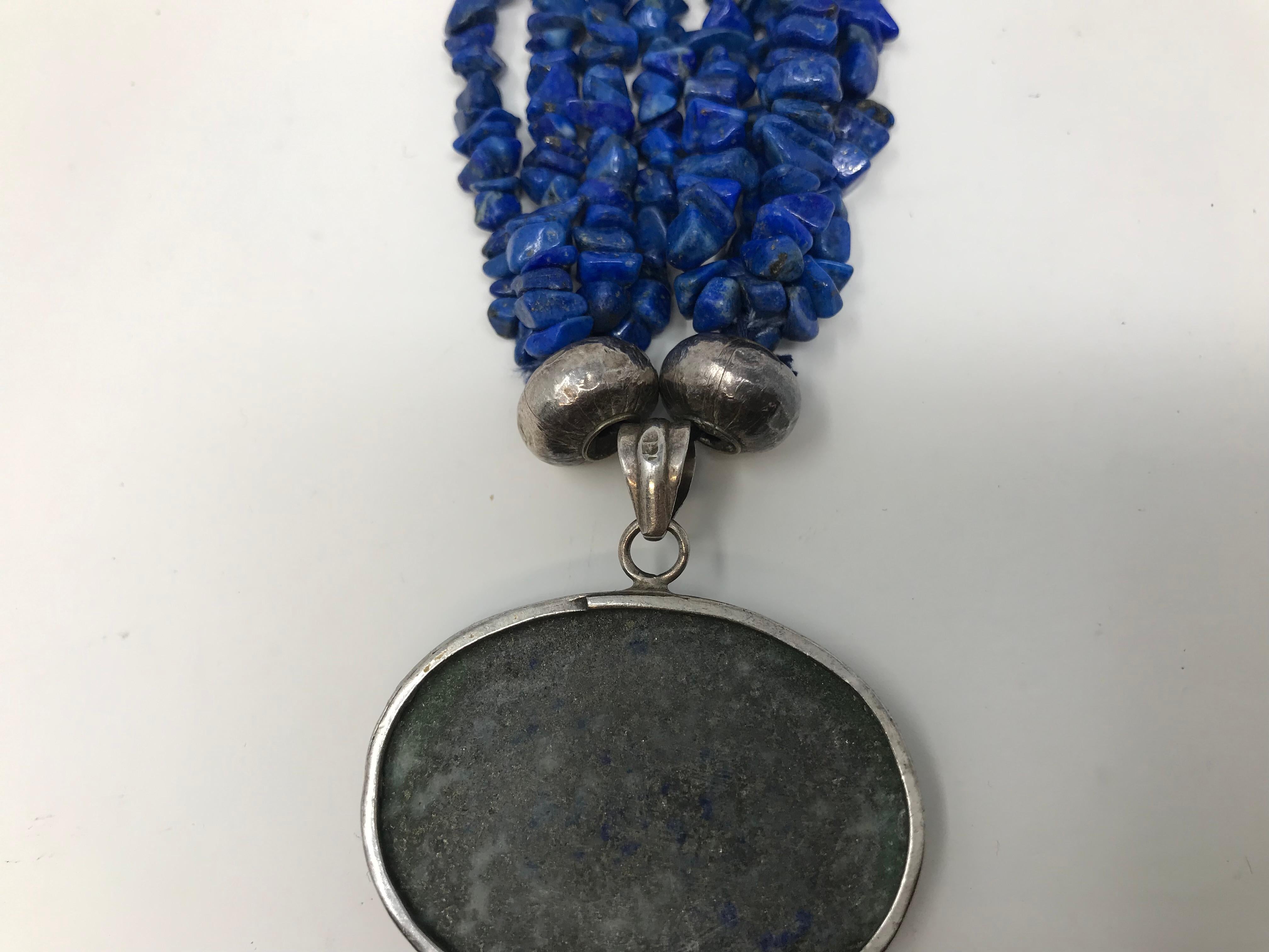 Estate Silver and Lapis Lazuli Necklace Pendant For Sale 1