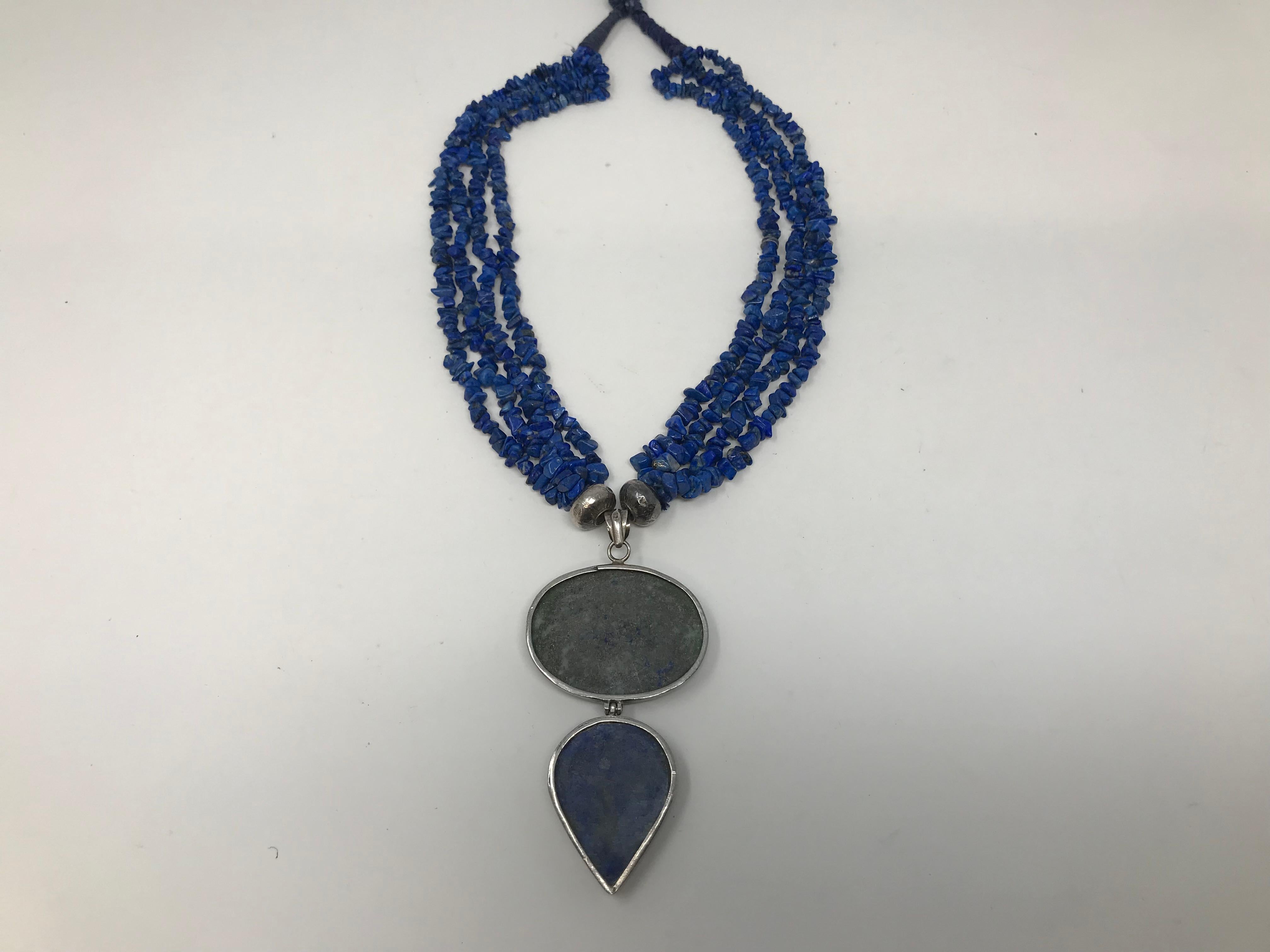 Estate Silver and Lapis Lazuli Necklace Pendant For Sale 2