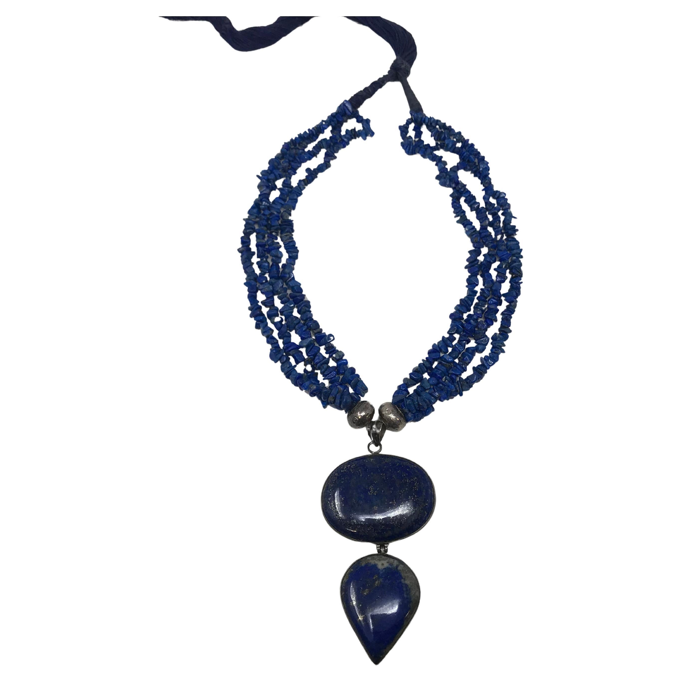 Estate Silver and Lapis Lazuli Necklace Pendant