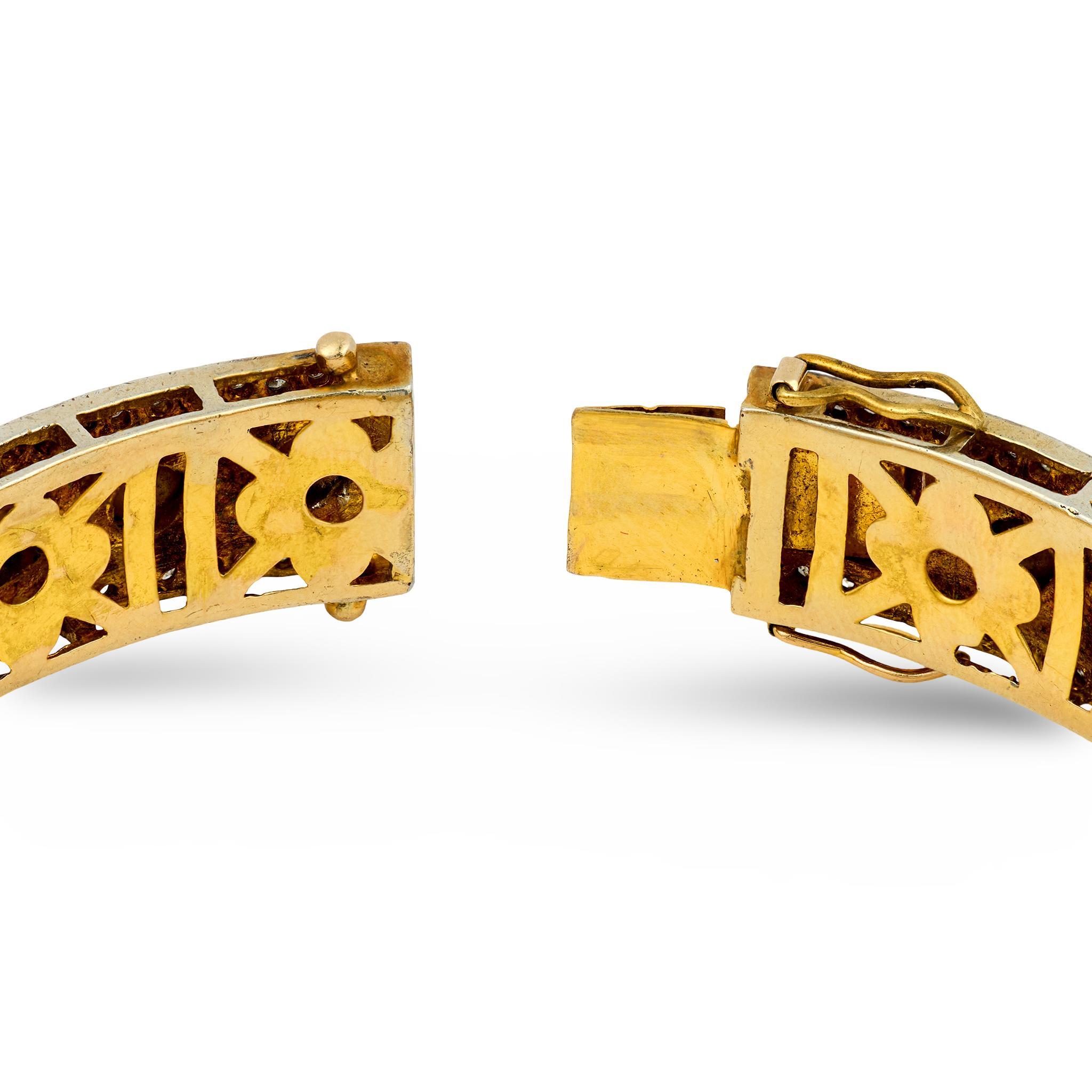 Brazalete de plata dorada con diamantes Estate Corte rosa en venta