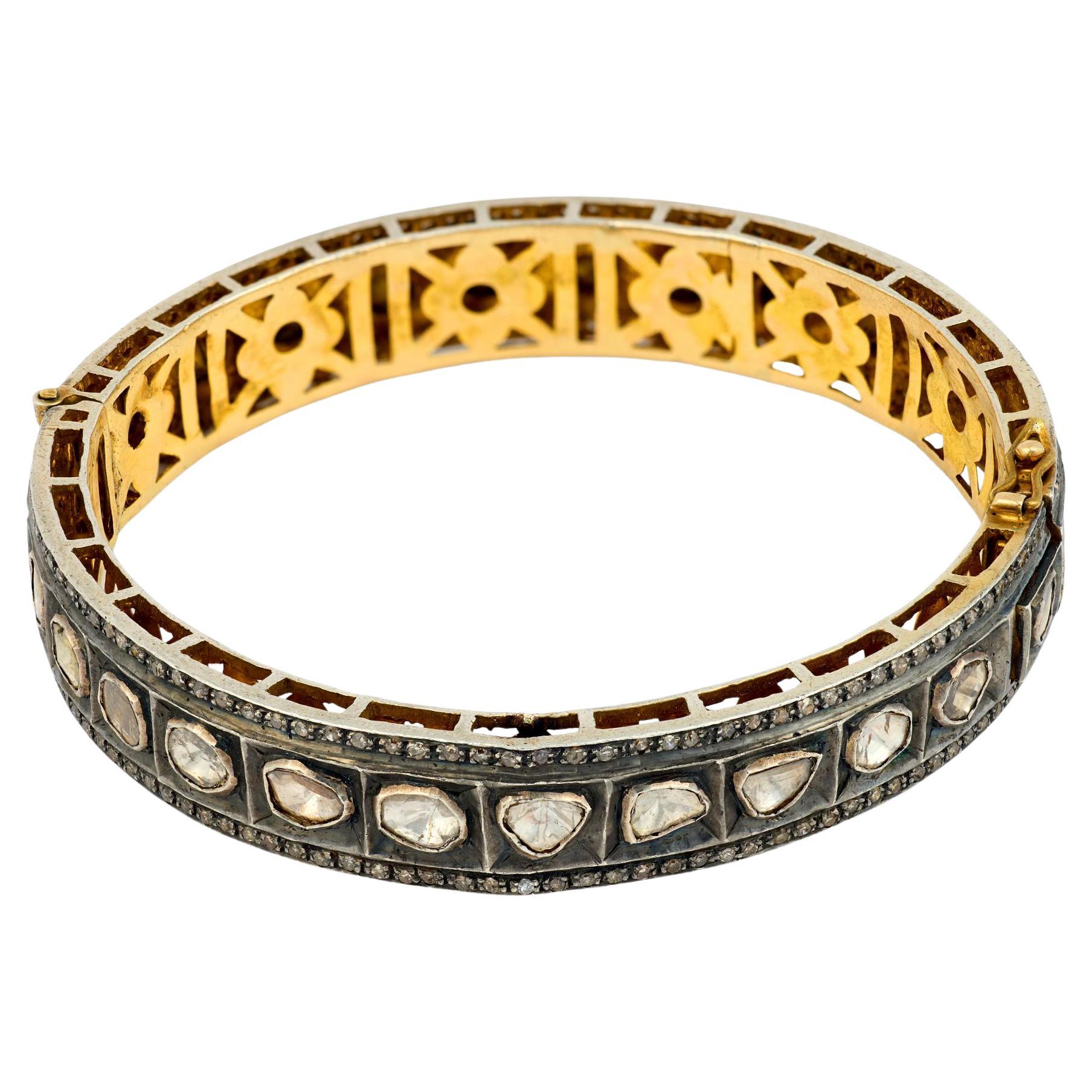 Estate Silver Gilt Diamond Bangle Bracelet