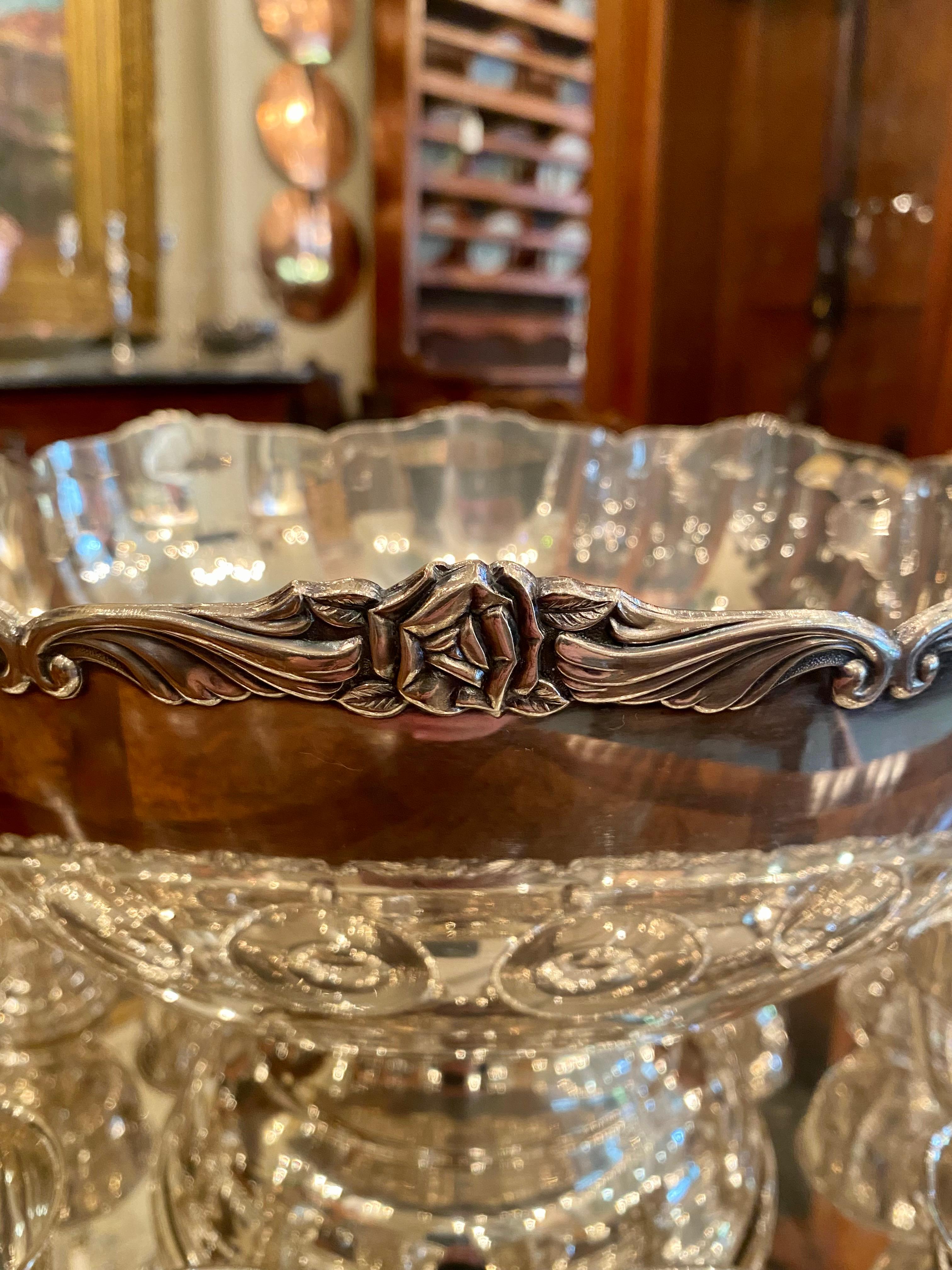 Estate Silver-Plated Punch Bowl Service with 12 Cups, Tray, & Ladle, circa 1950s In Good Condition In New Orleans, LA
