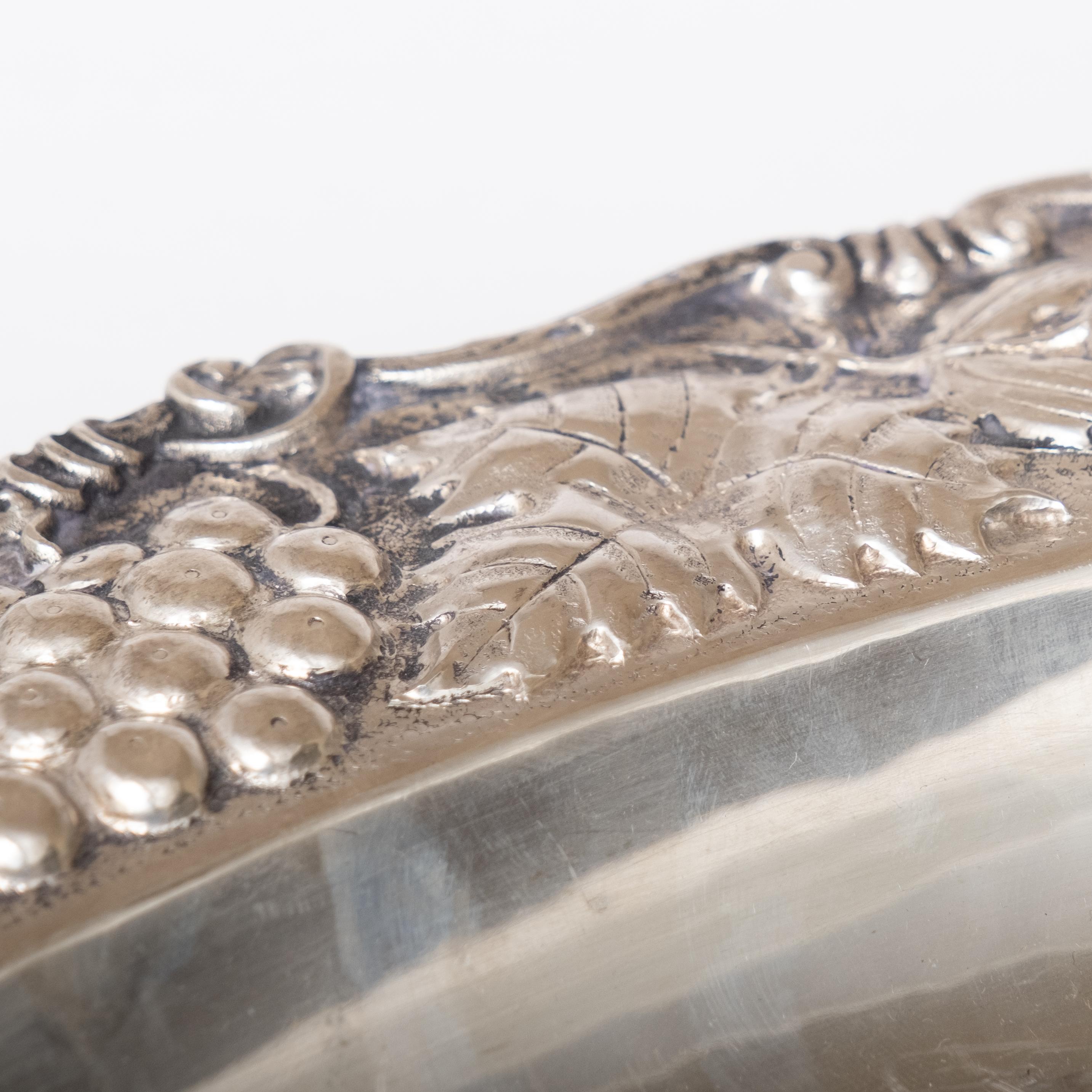 Estate Silver Platter 900/1000 pure with Floral Repoussé Motif In Good Condition For Sale In Hudson, NY