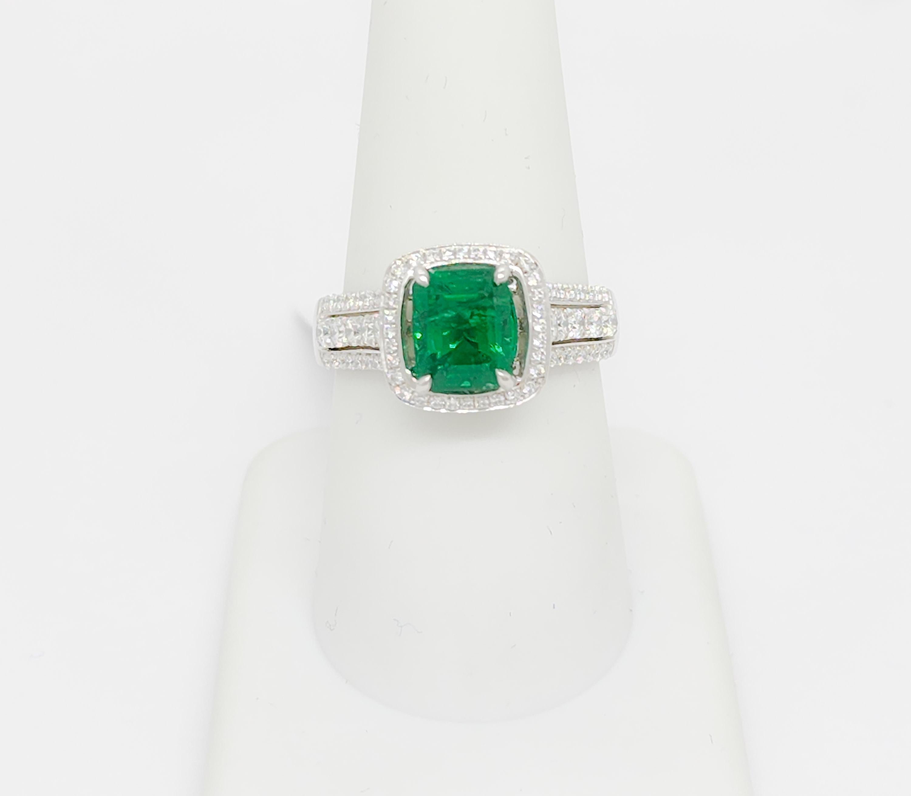 Emerald Cut Estate Simon G. Emerald and White Diamond Ring in 18k White Gold For Sale