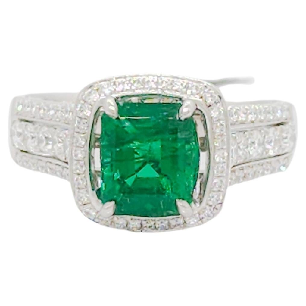 Estate Simon G. Emerald and White Diamond Ring in 18k White Gold For Sale