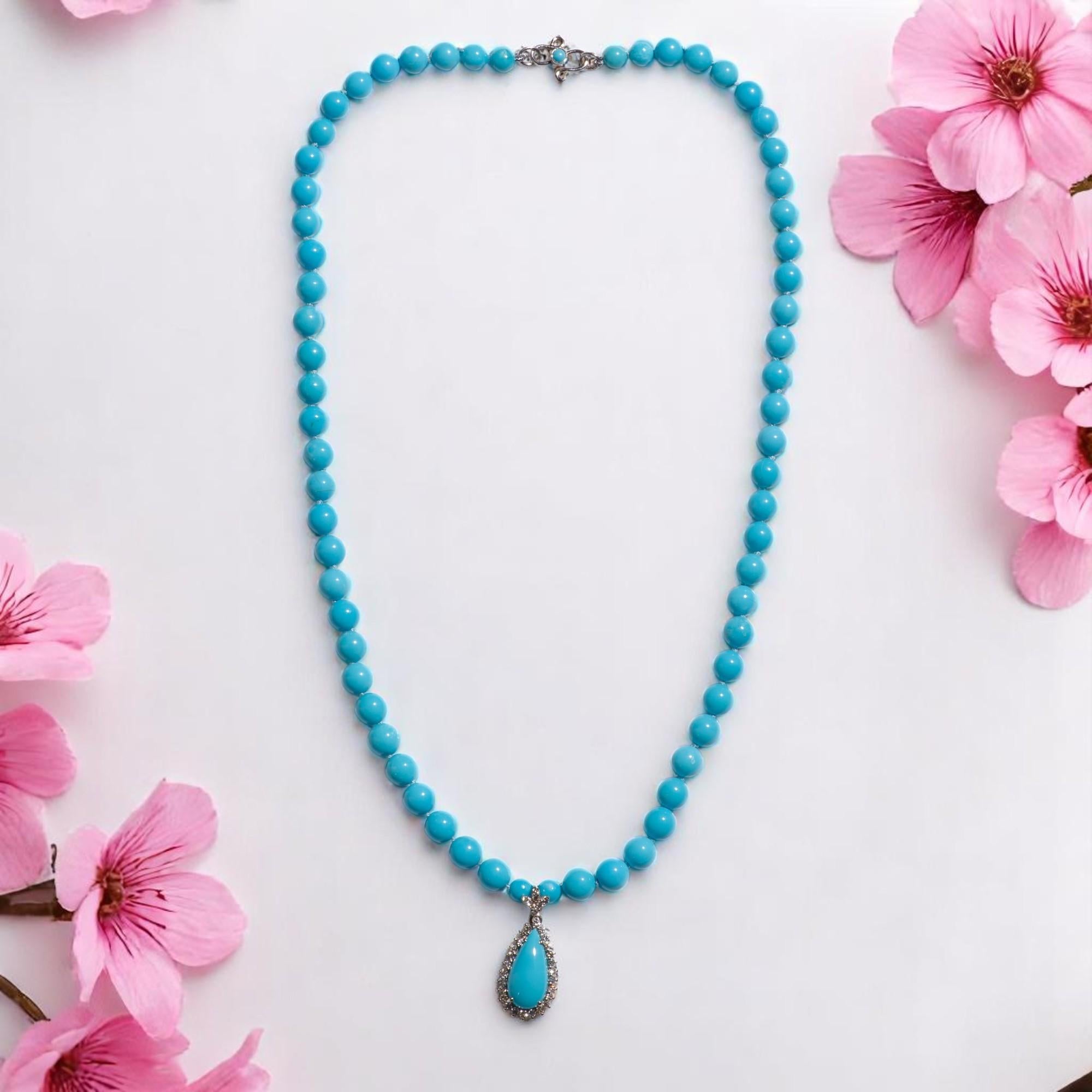Modern Estate Sleeping Beauty Turquoise and Diamond Pendant Necklace For Sale
