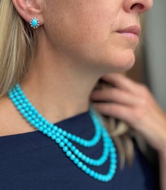 Estate Sleeping Beauty Turquoise & Diamond White Gold Earrings