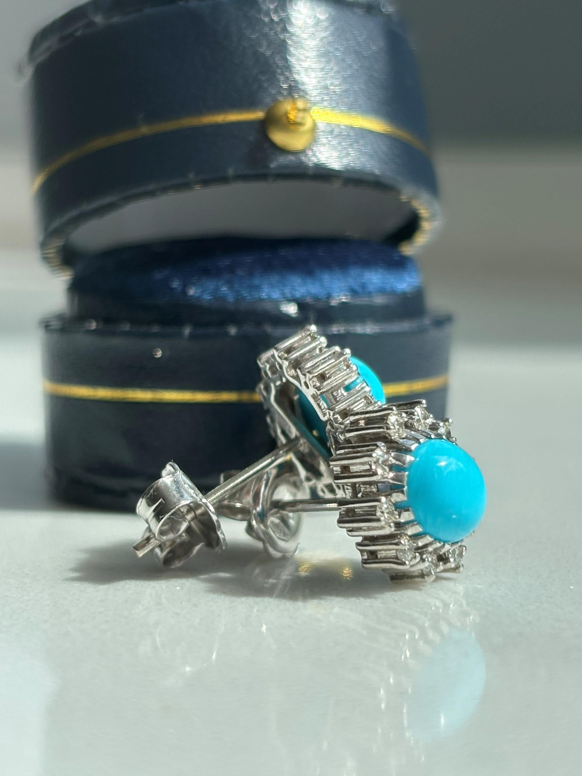 Estate Dornröschen Türkis & Diamant Cluster Ohrstecker 14K Weißgold Ohrringe im Zustand „Hervorragend“ im Angebot in GOES, NL