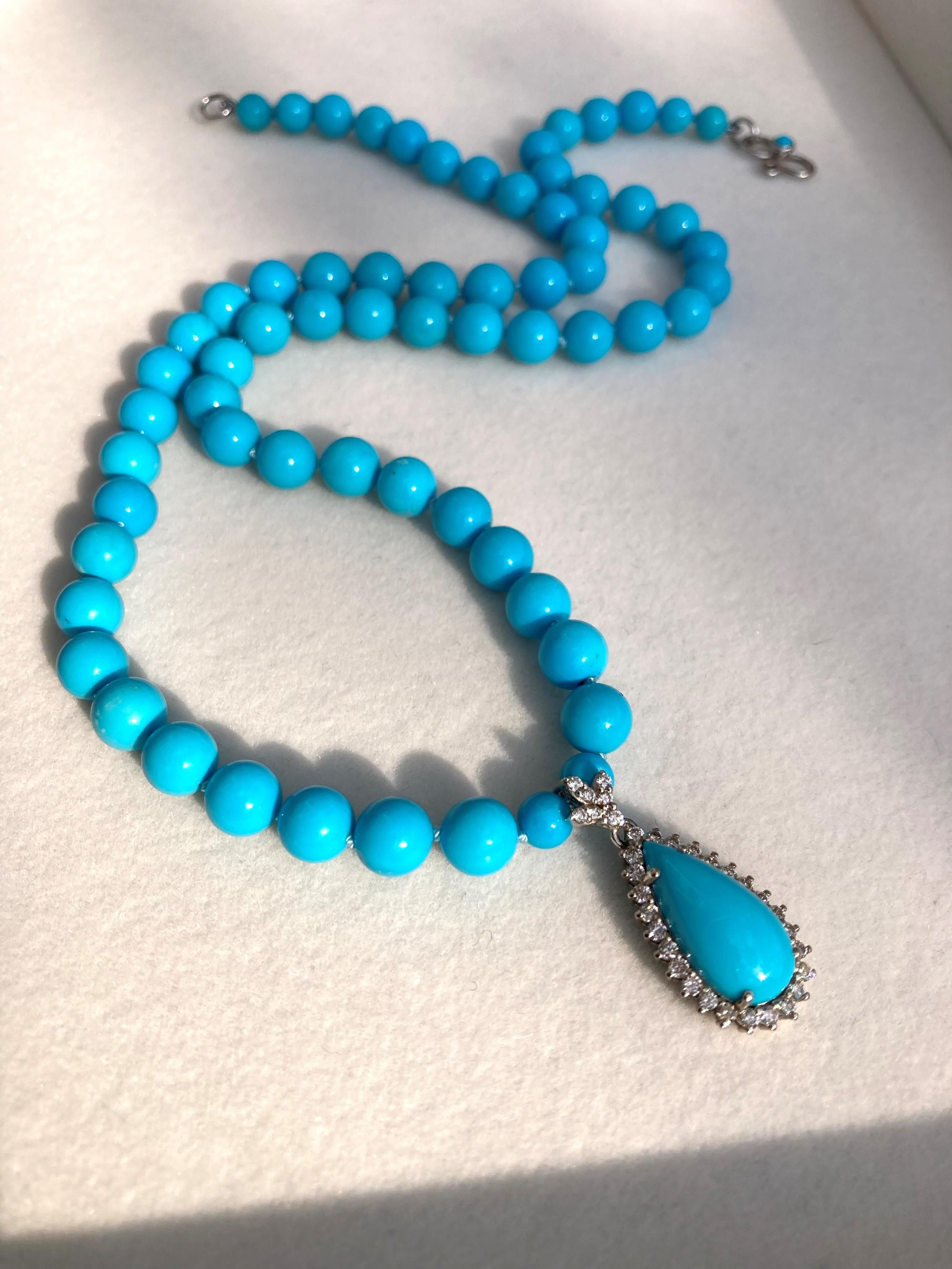 Bead Estate Sleeping Beauty Turquoise and Diamond Pendant Necklace For Sale