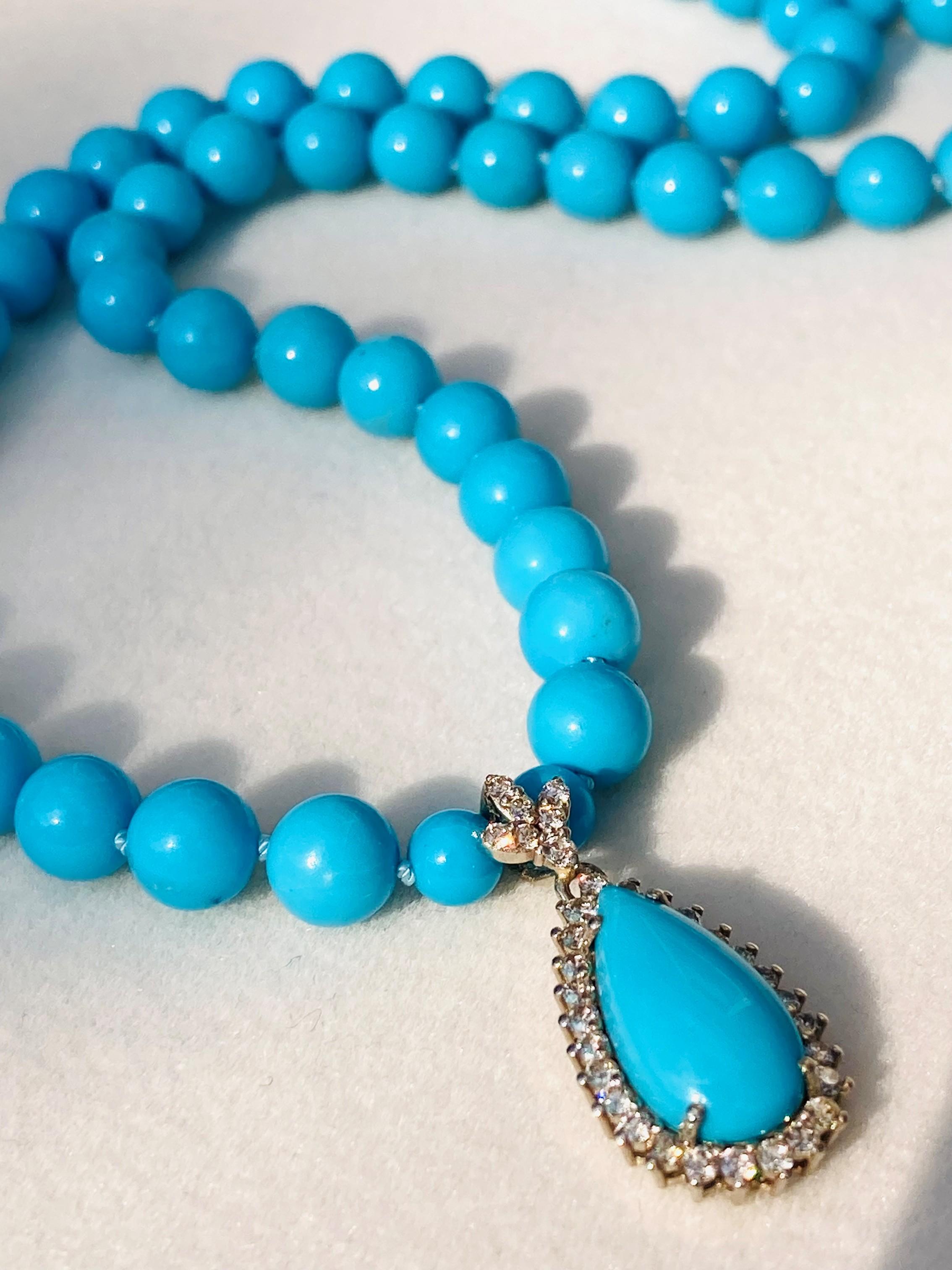 Estate Sleeping Beauty Turquoise and Diamond Pendant Necklace In New Condition For Sale In GOES, NL