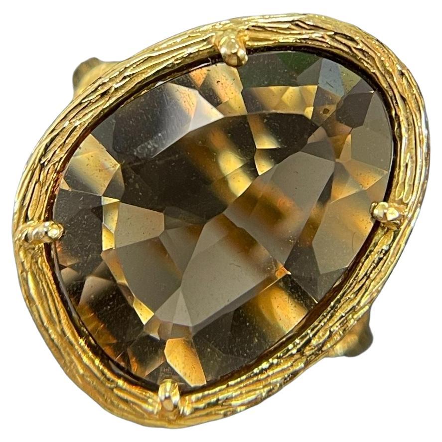 Bague de succession en quartz fumé avec 0,02 carat de diamants TCW