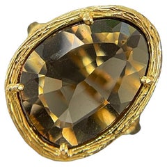 Estate Smokey Quartz Ring with 0.02 TCW Diamonds