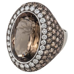 Estate Smoky Quartz, Diamond, and 18K White Gold Ring