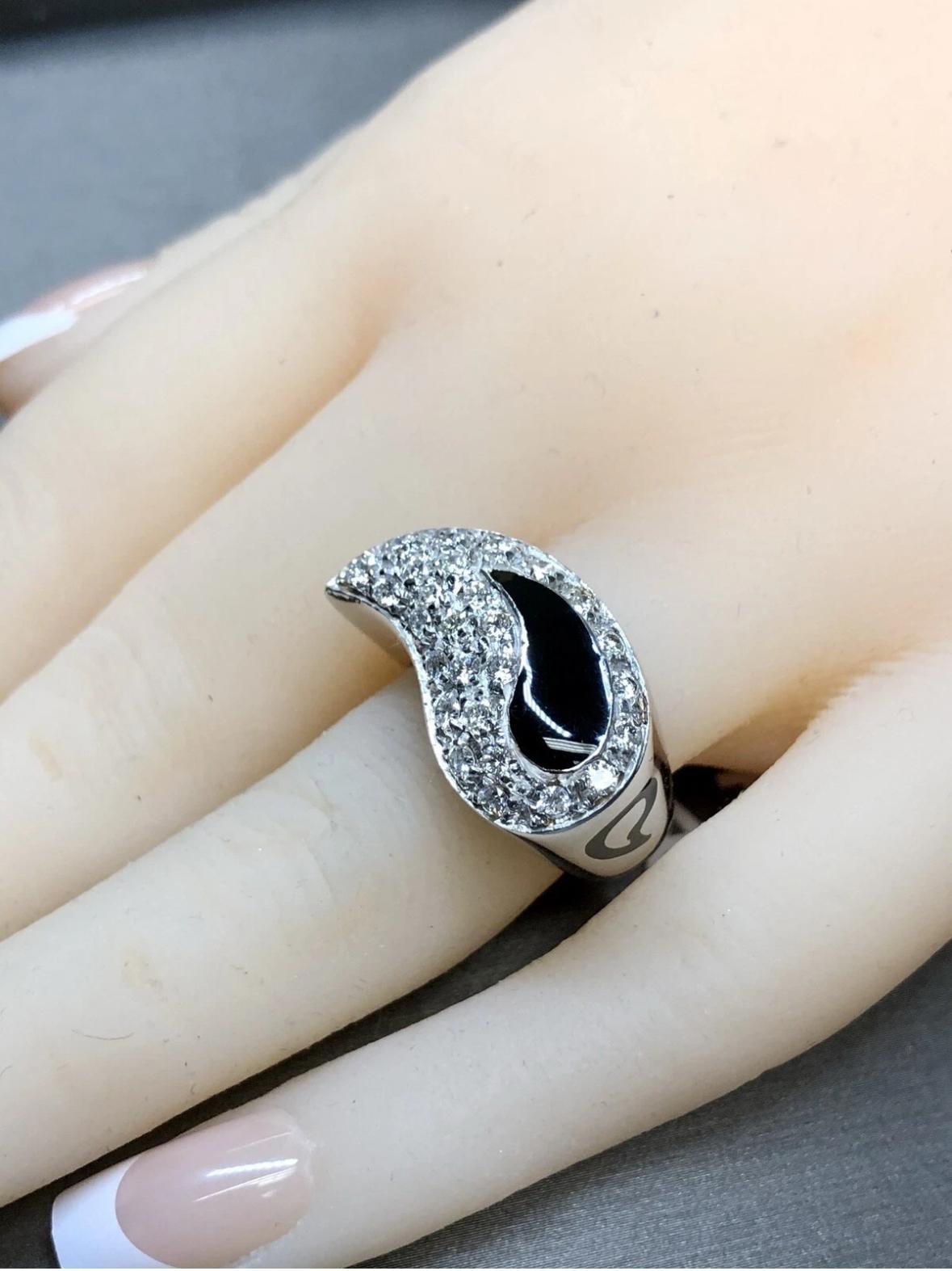 Estate SOHO Italienisch 18K Diamant Schwarz Emaille Yin Yang Paisley Cocktail Ring Sz 7 im Angebot 4