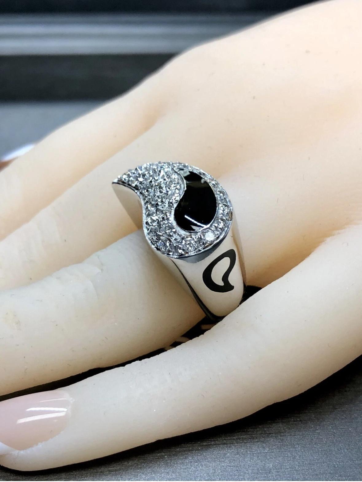 Estate SOHO Italienisch 18K Diamant Schwarz Emaille Yin Yang Paisley Cocktail Ring Sz 7 im Angebot 5