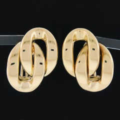 Estate Solid 18K Yellow Gold Polished Interlocking Curb Stud Post Omega Earrings
